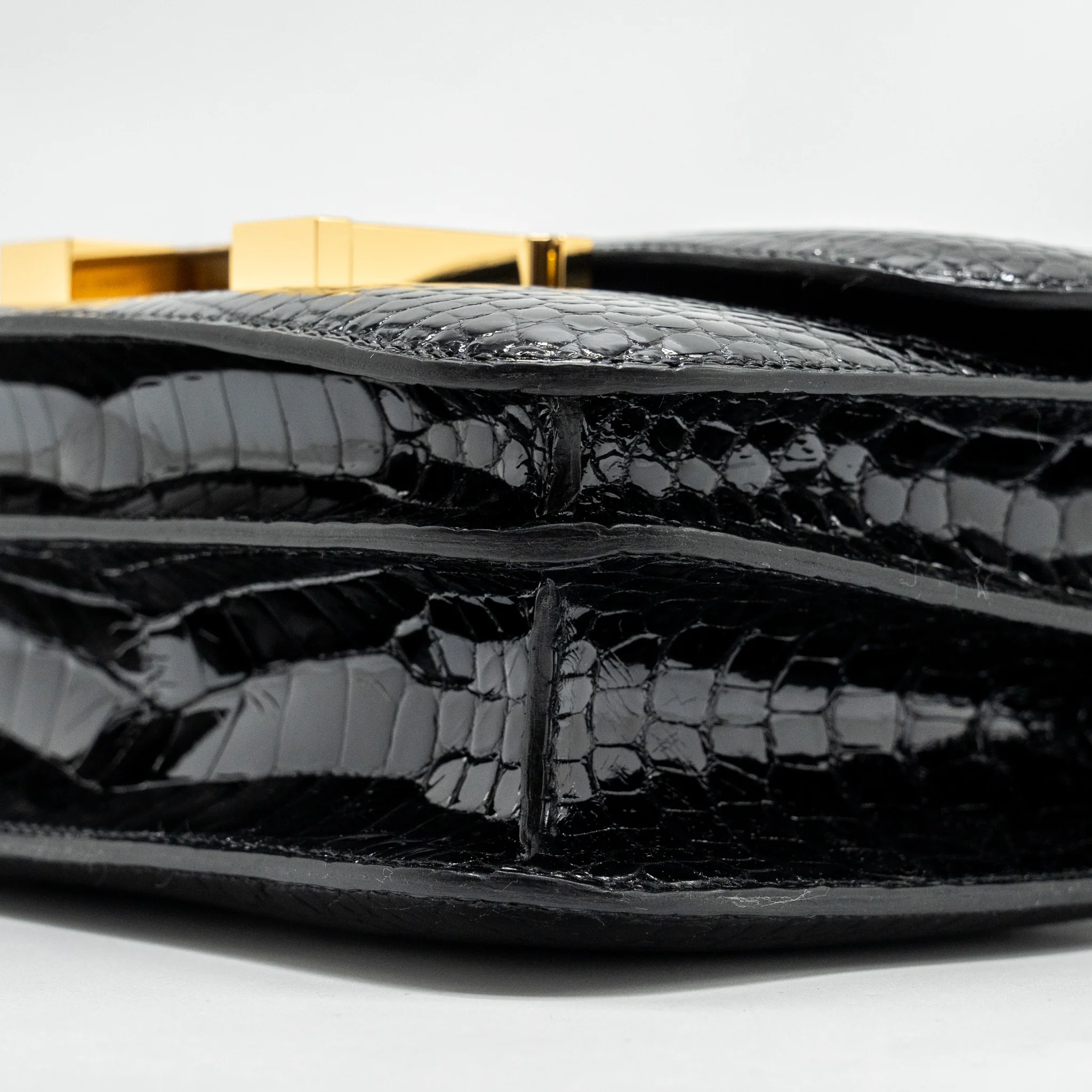 Hermes Mini Constance Shiny Alligator Mississippiens Black GHW Stamp U - Image 7