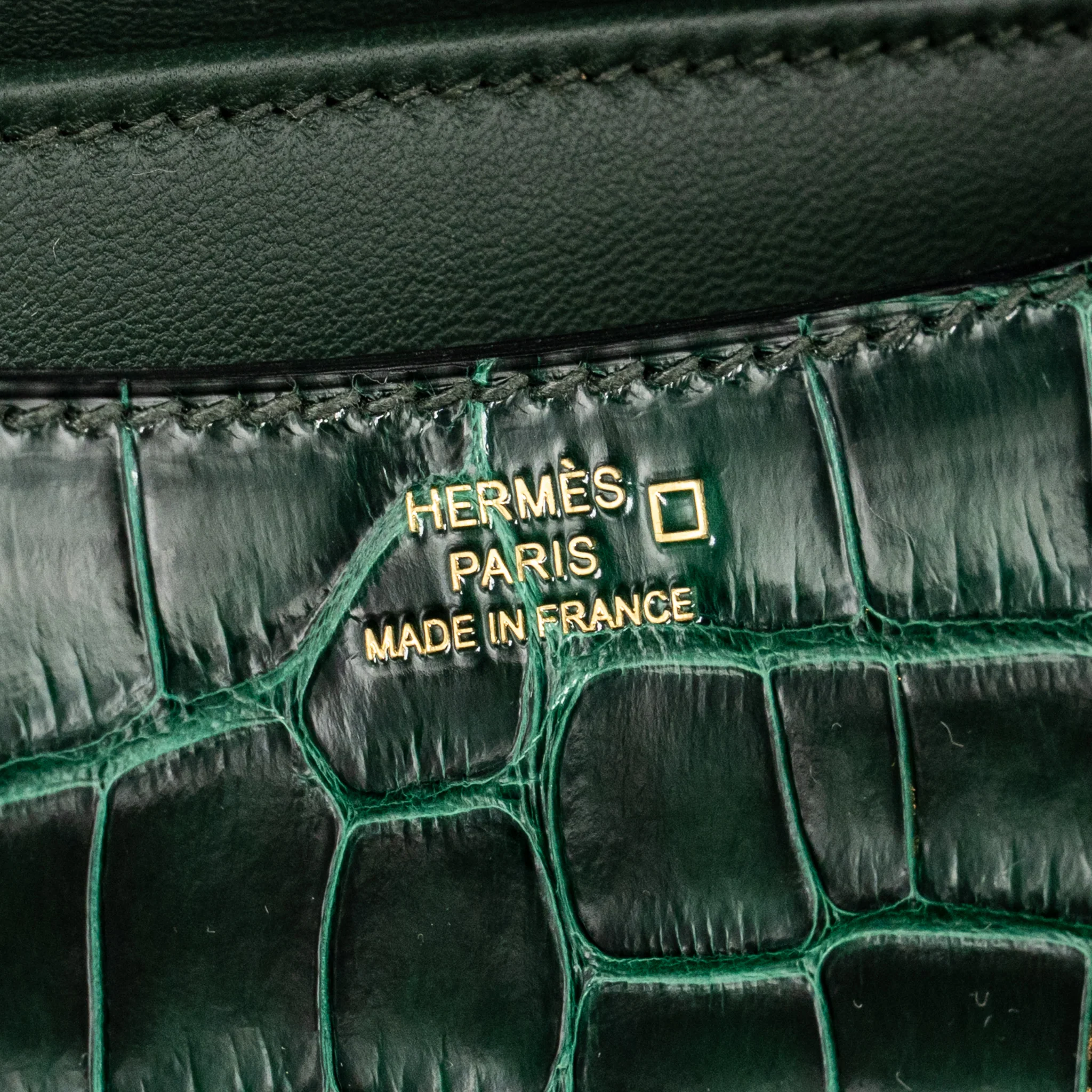 Hermes mini constance shiny alligator mississippiensis vert fonce GHW stamp U - Image 16