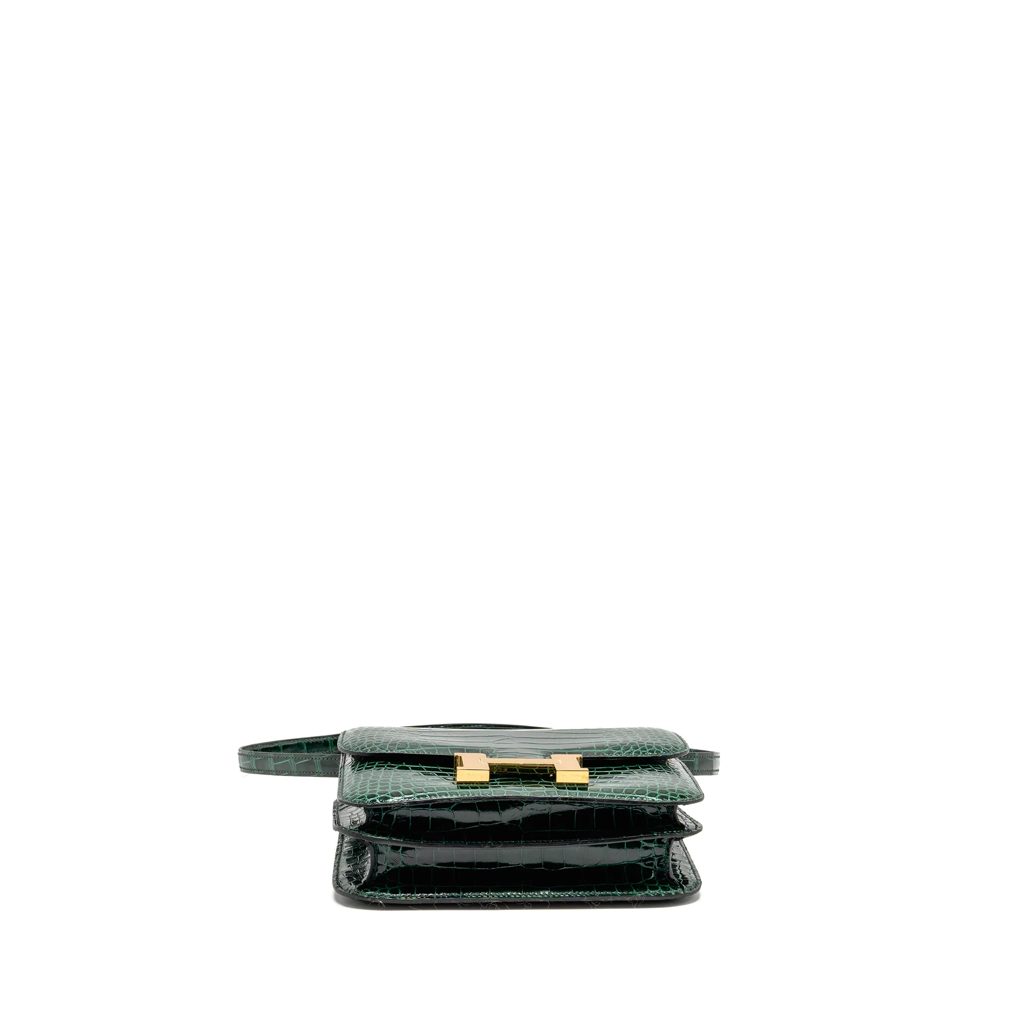 Hermes mini constance shiny alligator mississippiensis vert fonce GHW stamp U - Image 5
