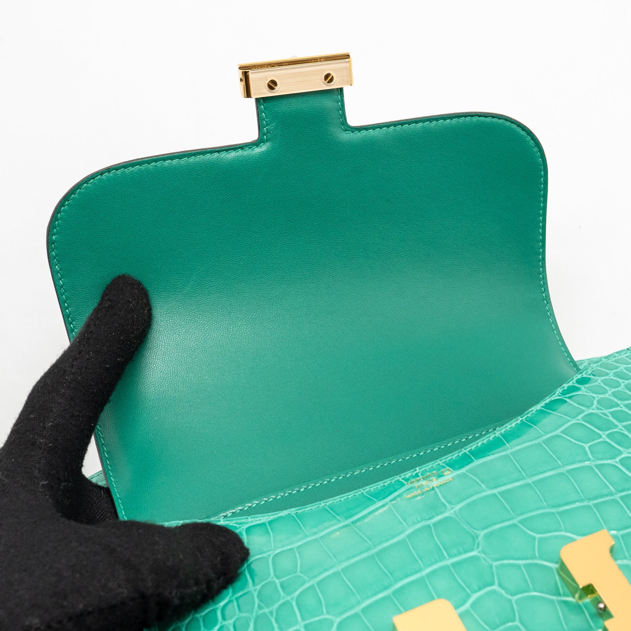 Hermes mini constance shiny alligator mississippiensis vert jade GHW stamp U - Image 15