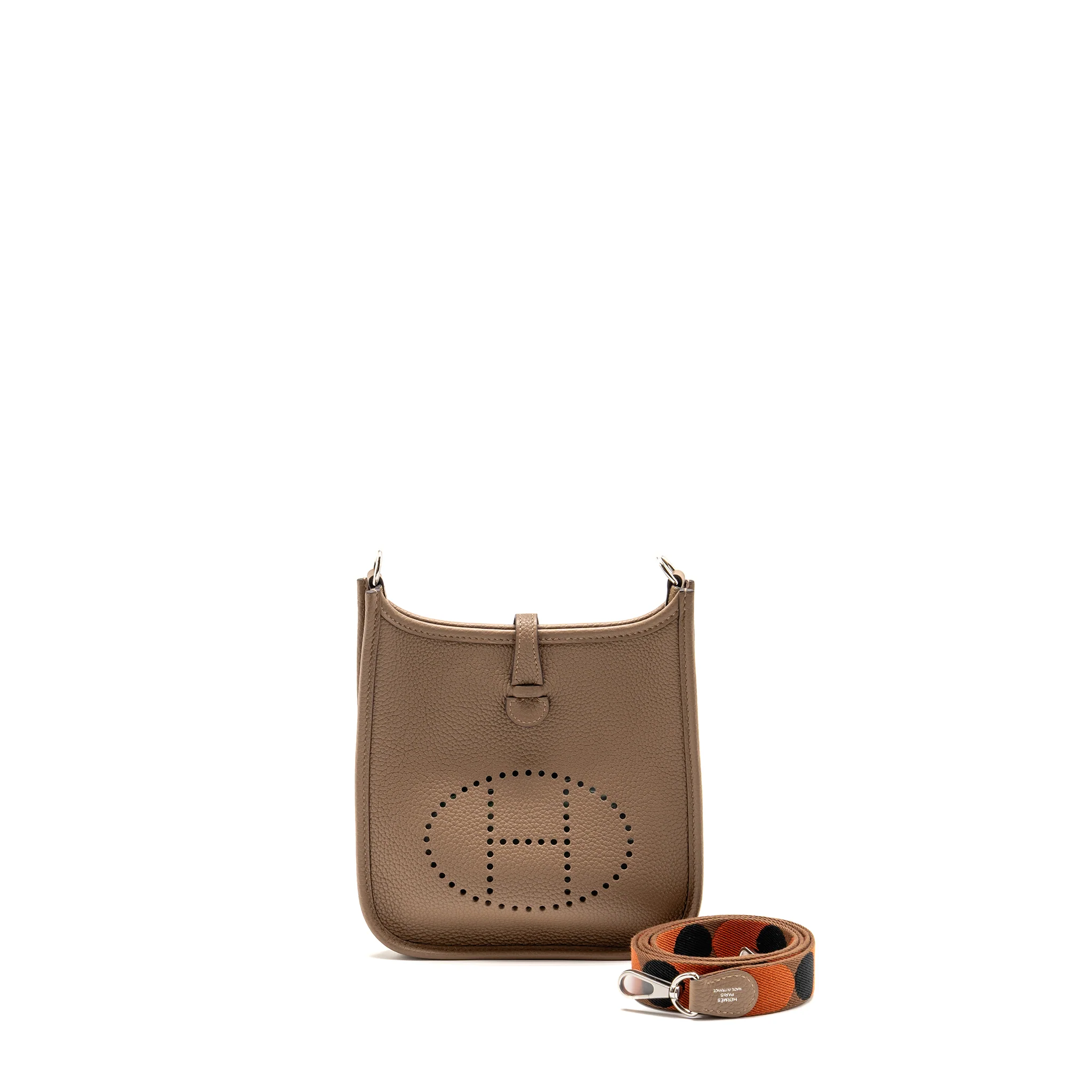 Hermes Mini Evelyne Clemence beige Marfa / multicolor shoulder strap SHW stamp Z
