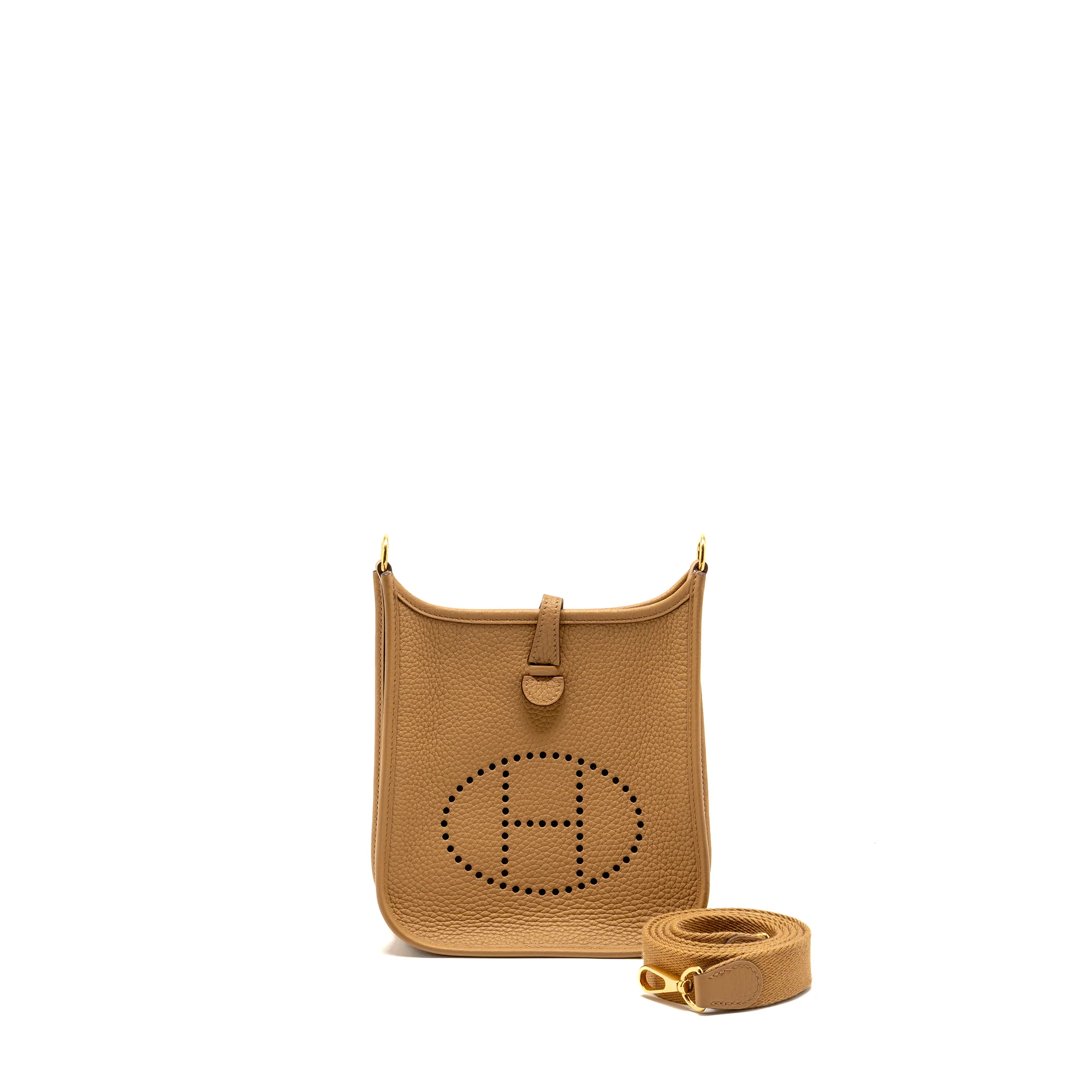 Hermes Mini Evelyne clemence biscuit / camel GHW stamp Z
