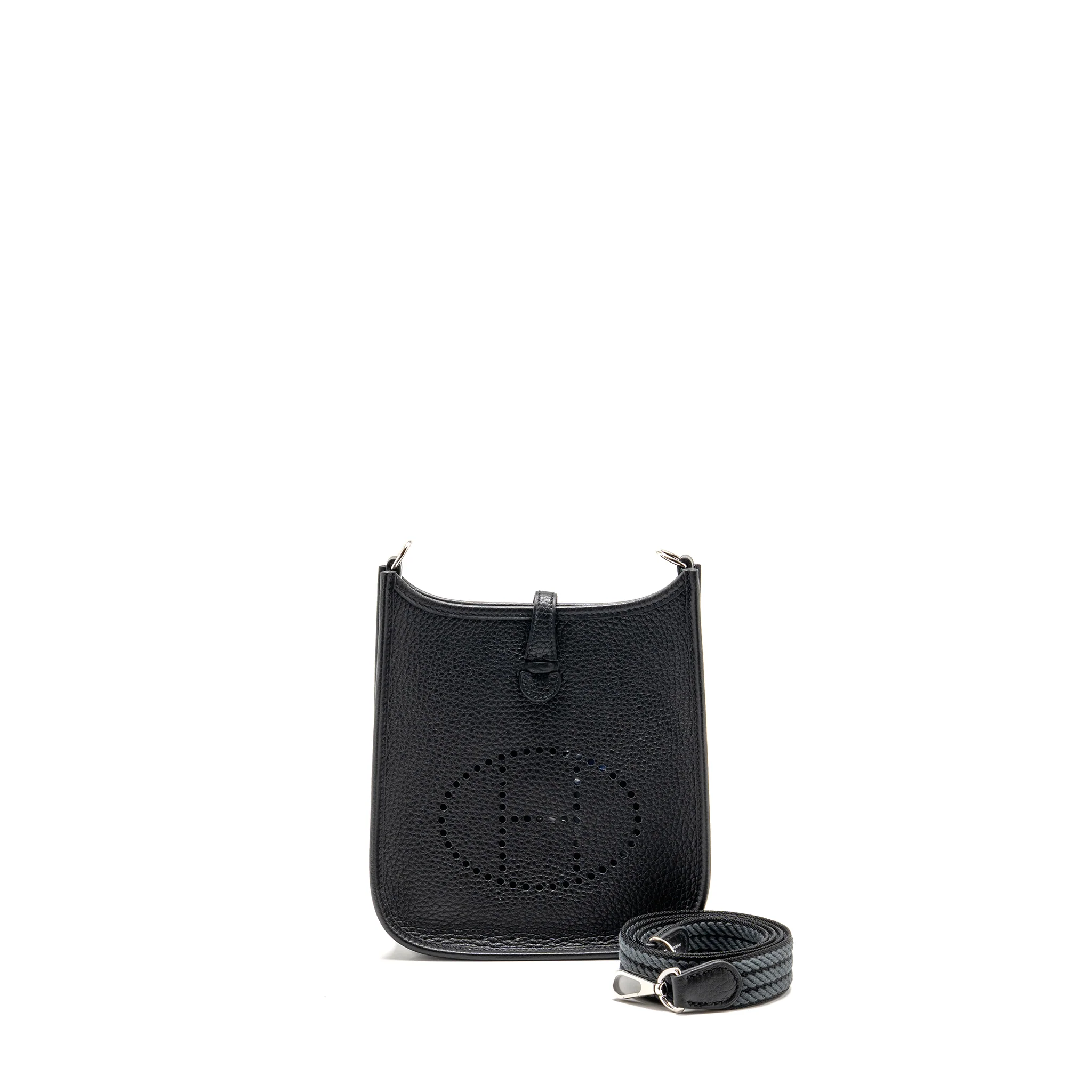 Hermes mini evelyne short clemence black/gris misty SHW stamp W