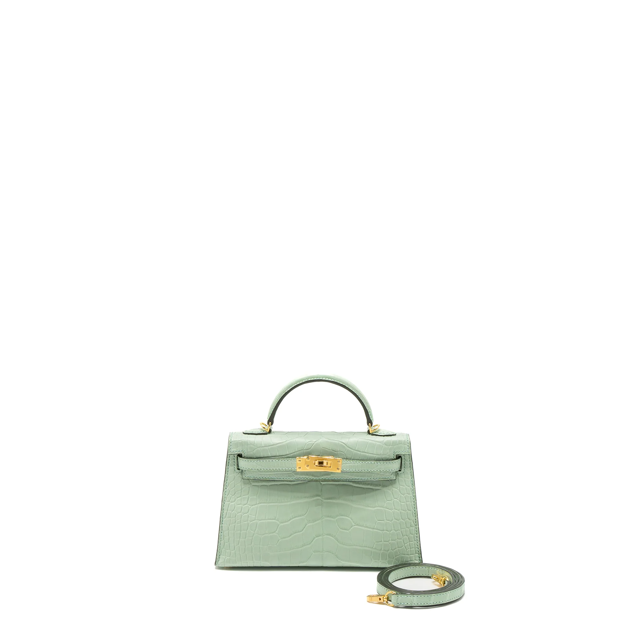 Hermes Mini Kelly Alligator Mississippiensis Matte 6U Vert D’eau GHW Stamp U