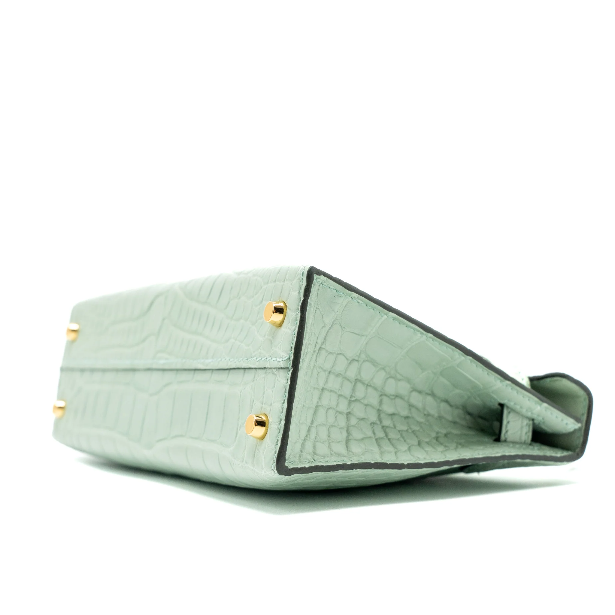 Hermes Mini Kelly Alligator Mississippiensis Matte 6U Vert D’eau GHW Stamp U - Image 11