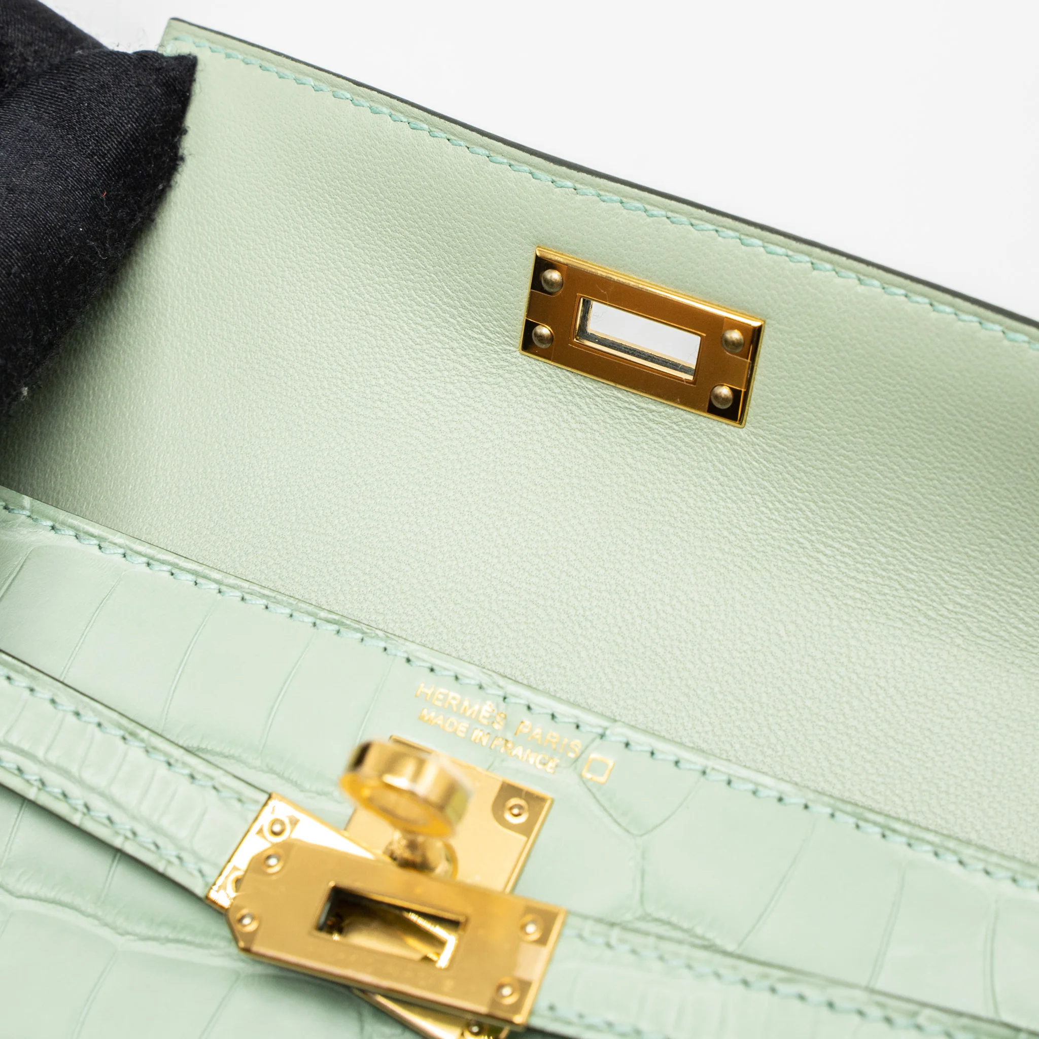 Hermes Mini Kelly Alligator Mississippiensis Matte 6U Vert D’eau GHW Stamp U - Image 12
