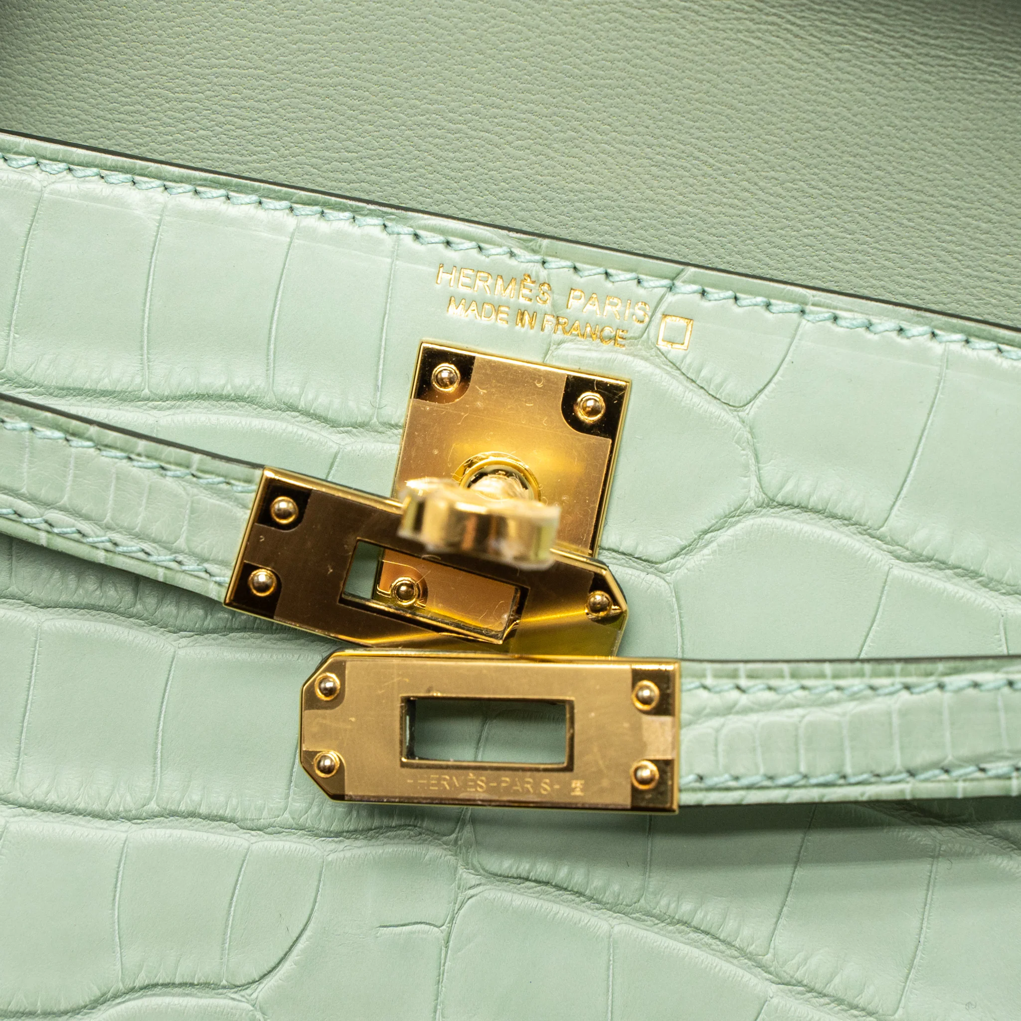 Hermes Mini Kelly Alligator Mississippiensis Matte 6U Vert D’eau GHW Stamp U - Image 13