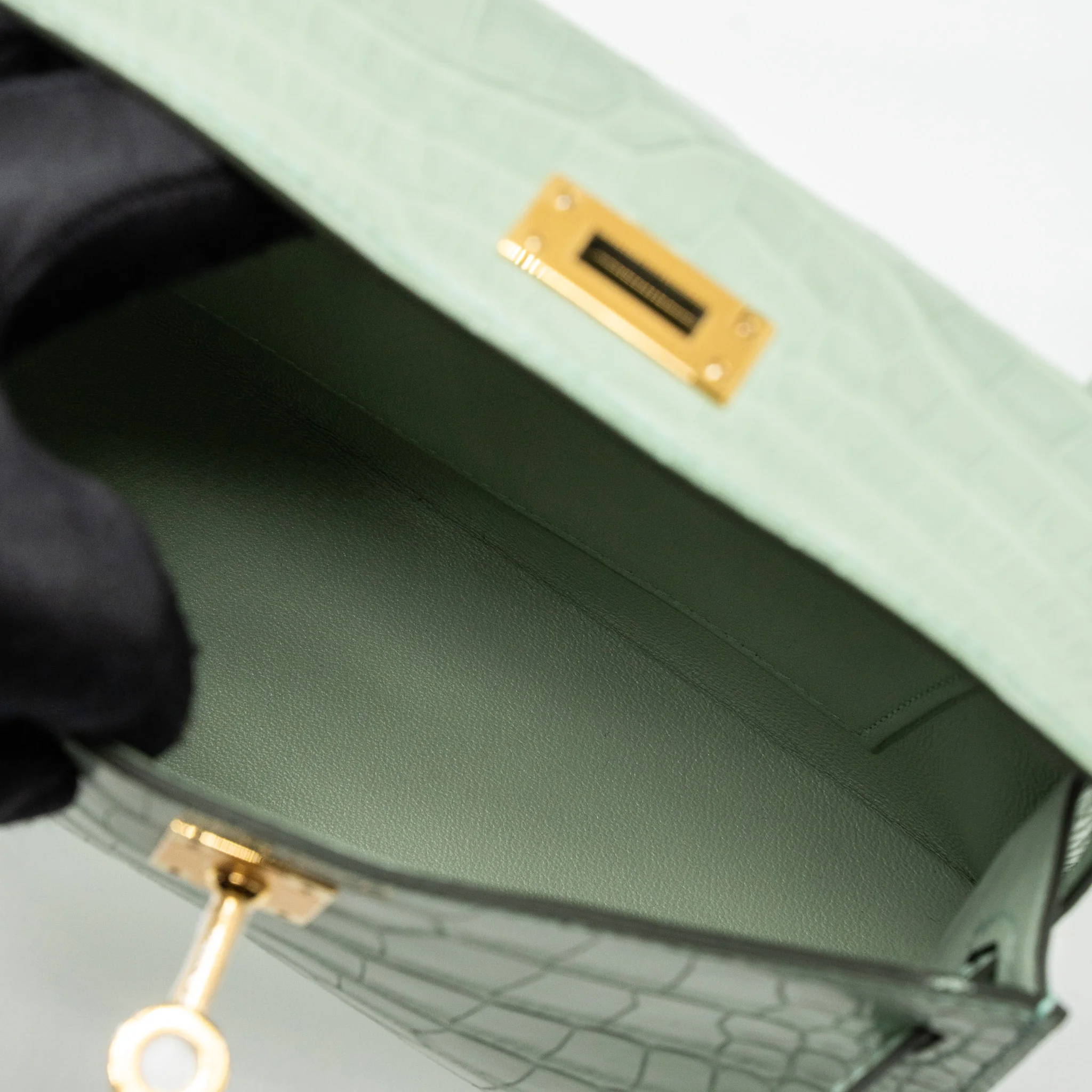 Hermes Mini Kelly Alligator Mississippiensis Matte 6U Vert D’eau GHW Stamp U - Image 7