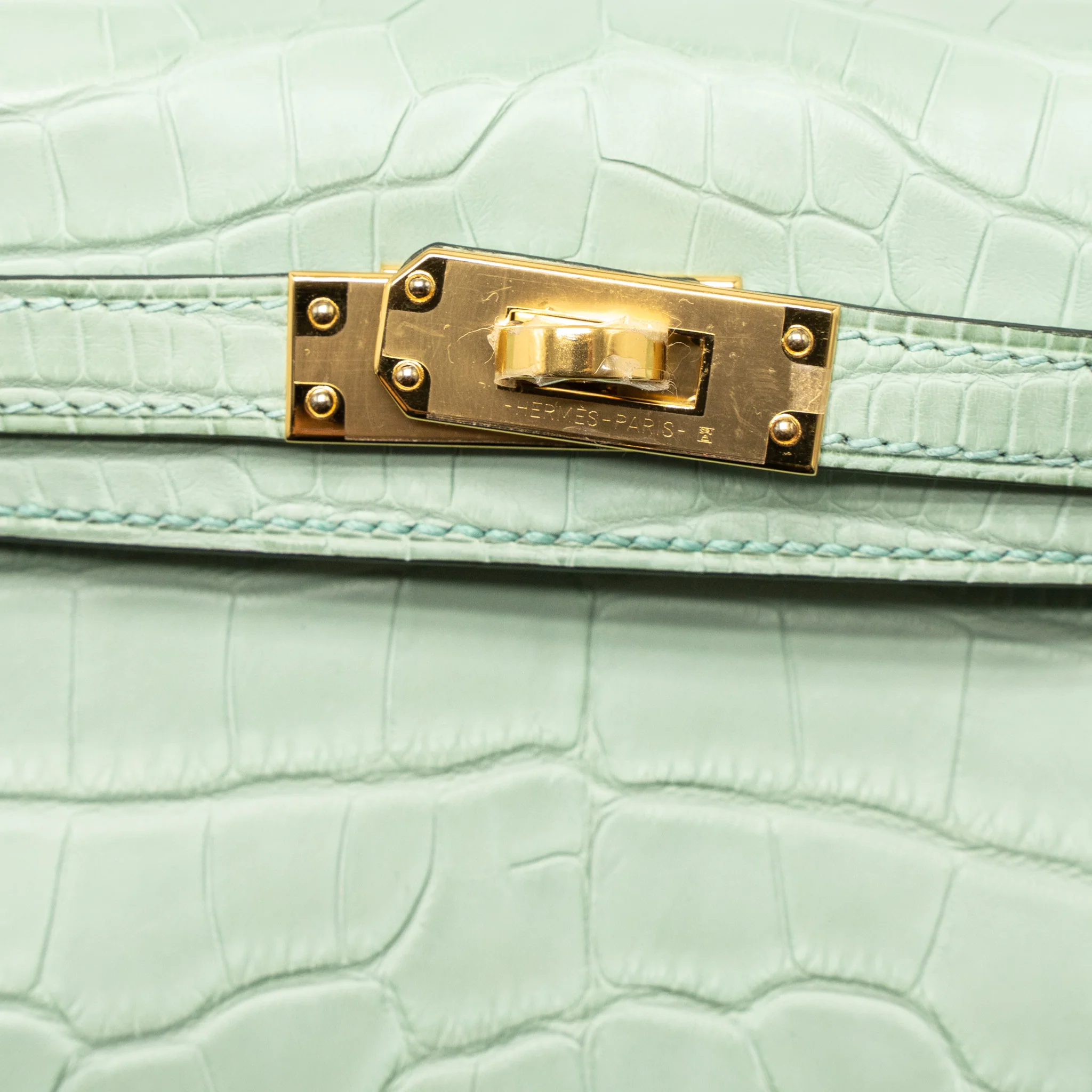 Hermes Mini Kelly Alligator Mississippiensis Matte 6U Vert D’eau GHW Stamp U - Image 8