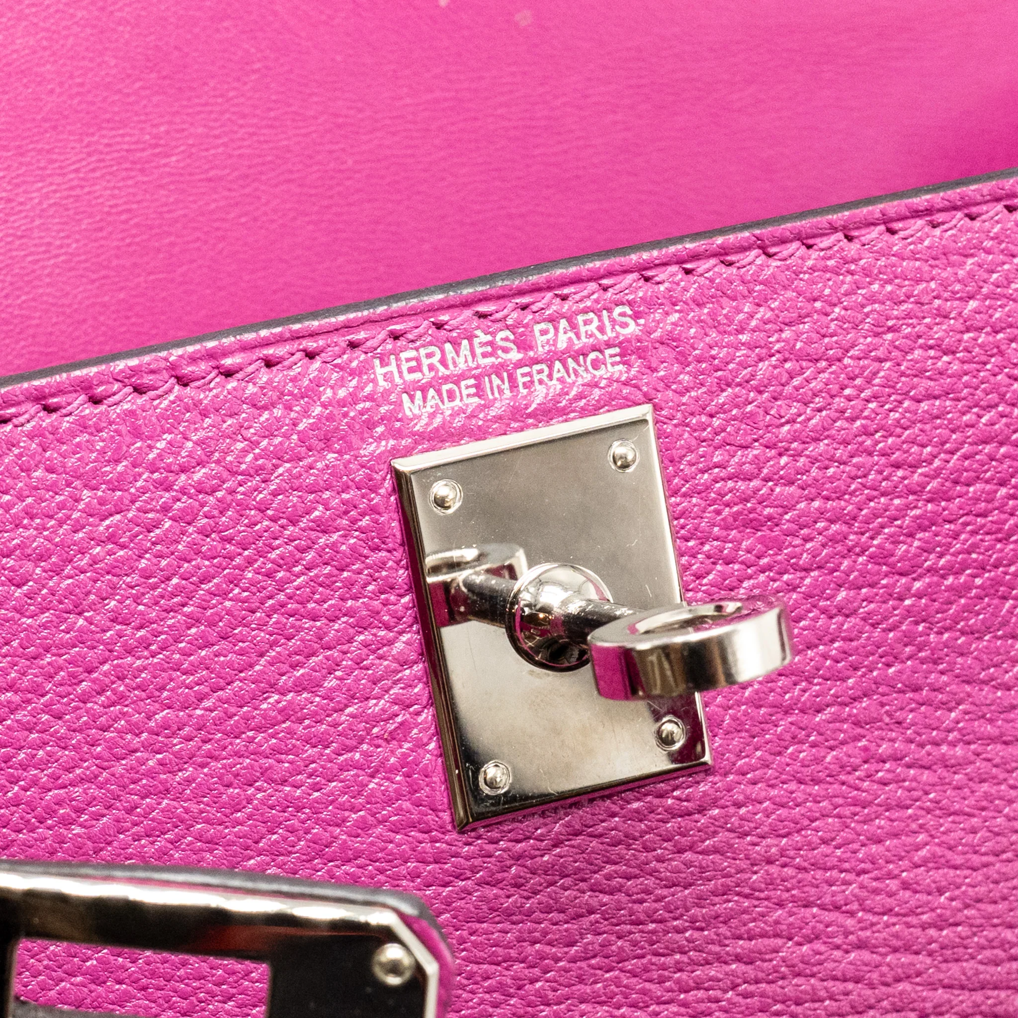 Hermes Mini Kelly Chèvre Mysore Rose Pourpre SHW Stamp D - Image 14
