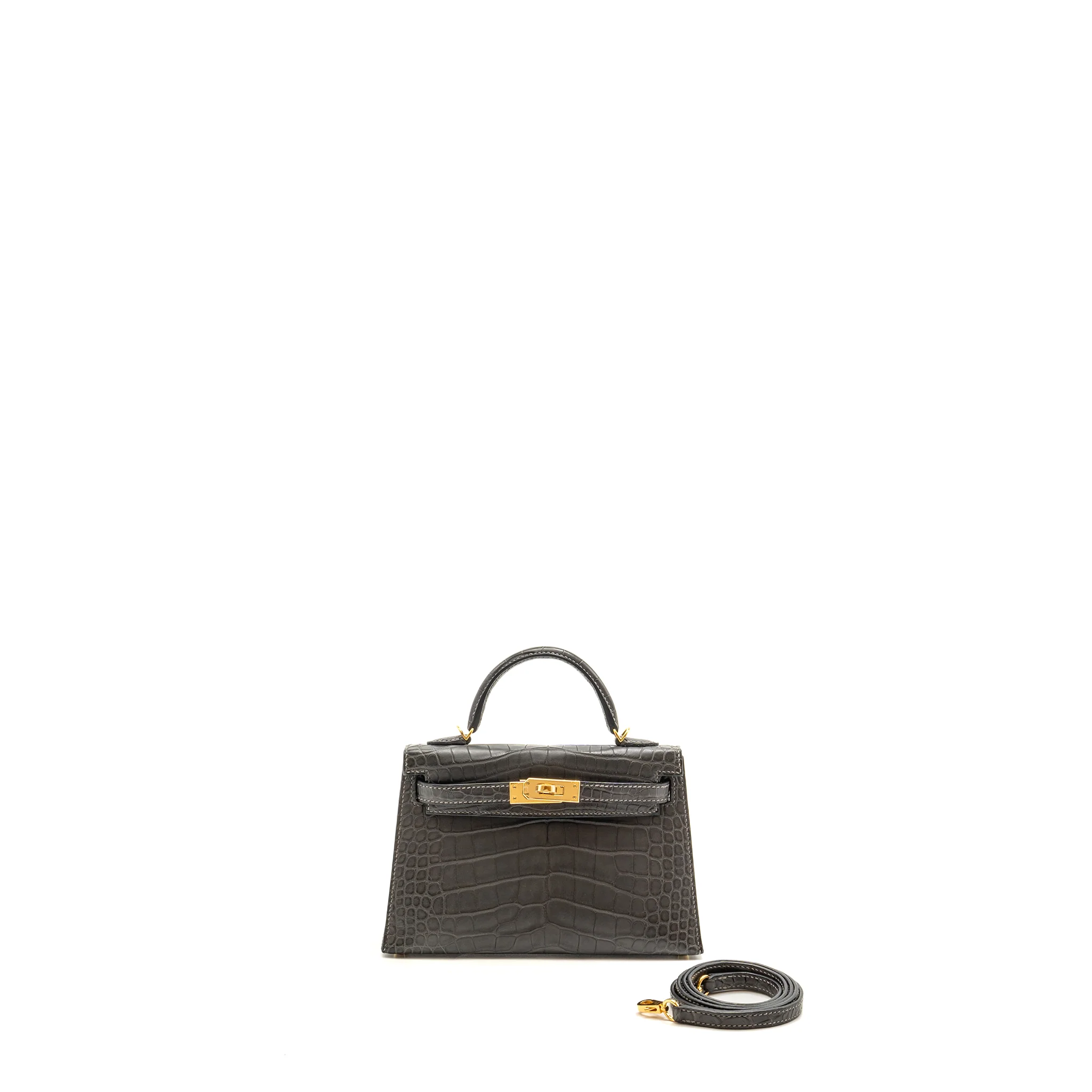Hermes mini kelly II alligator mississippiensis matt 88 graphite GHW Stamp D