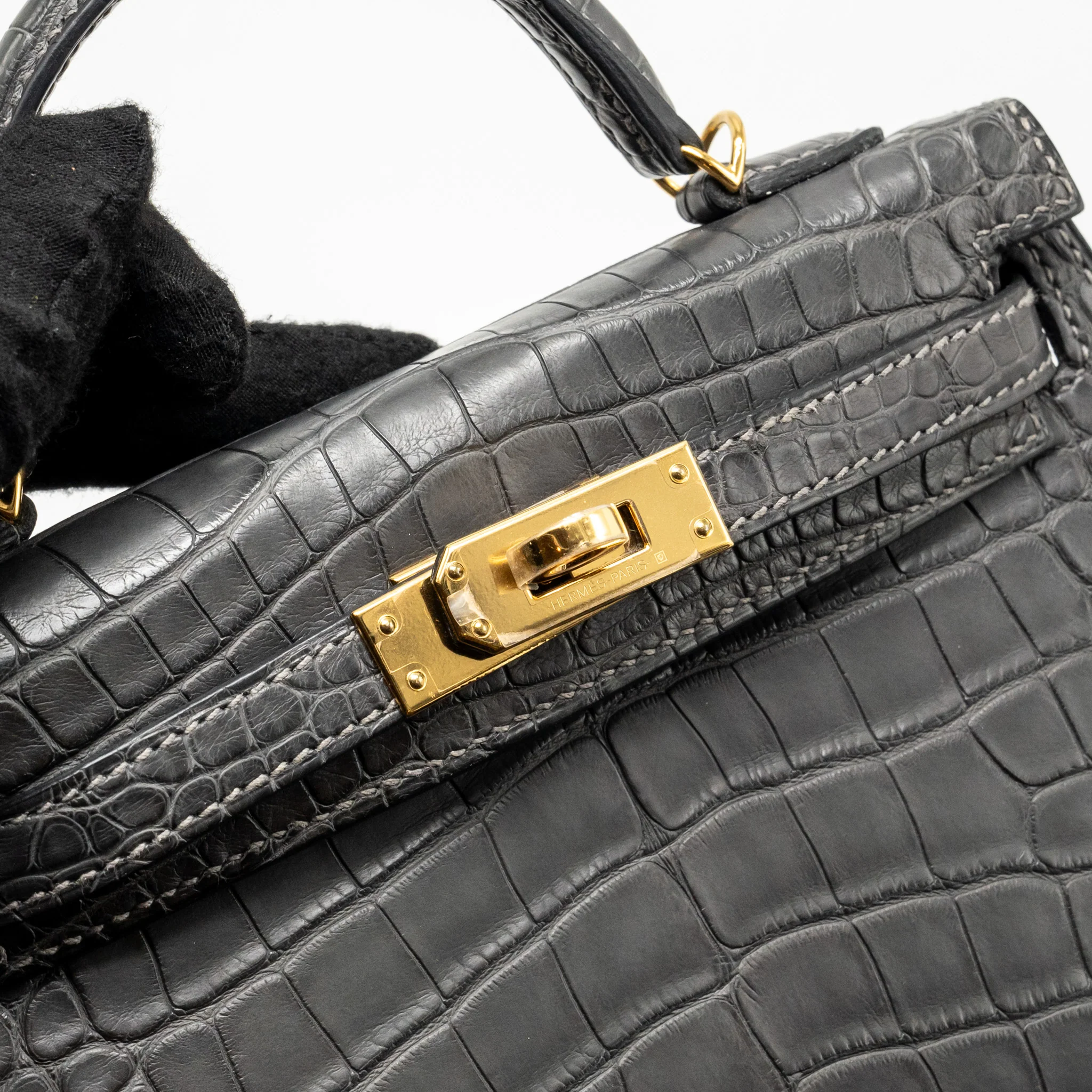 Hermes mini kelly II alligator mississippiensis matt 88 graphite GHW Stamp D - Image 14
