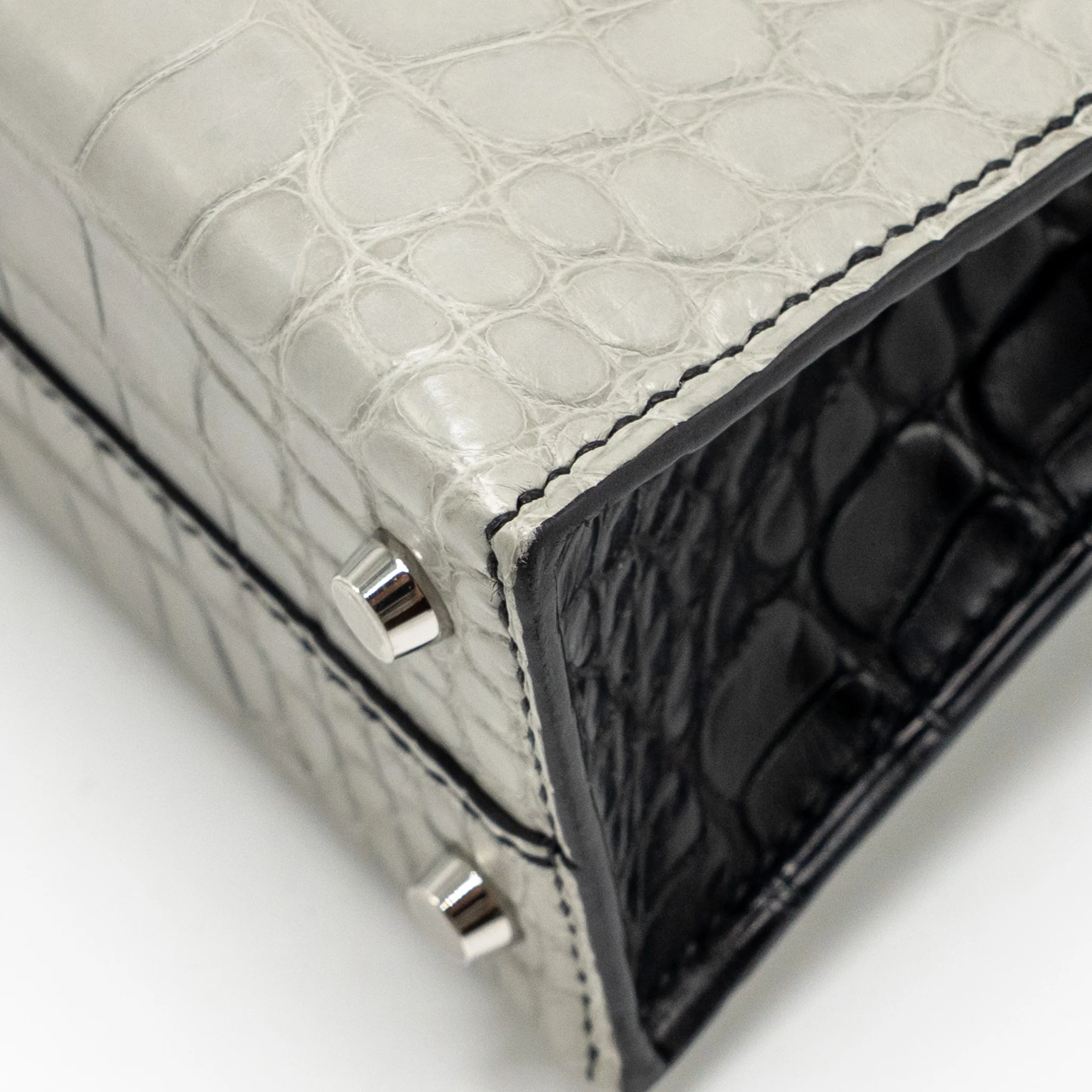 Hermes Mini Kelly II Alligator Mississippiensis Matt Gris Perle / black SHW stamp B - Image 10