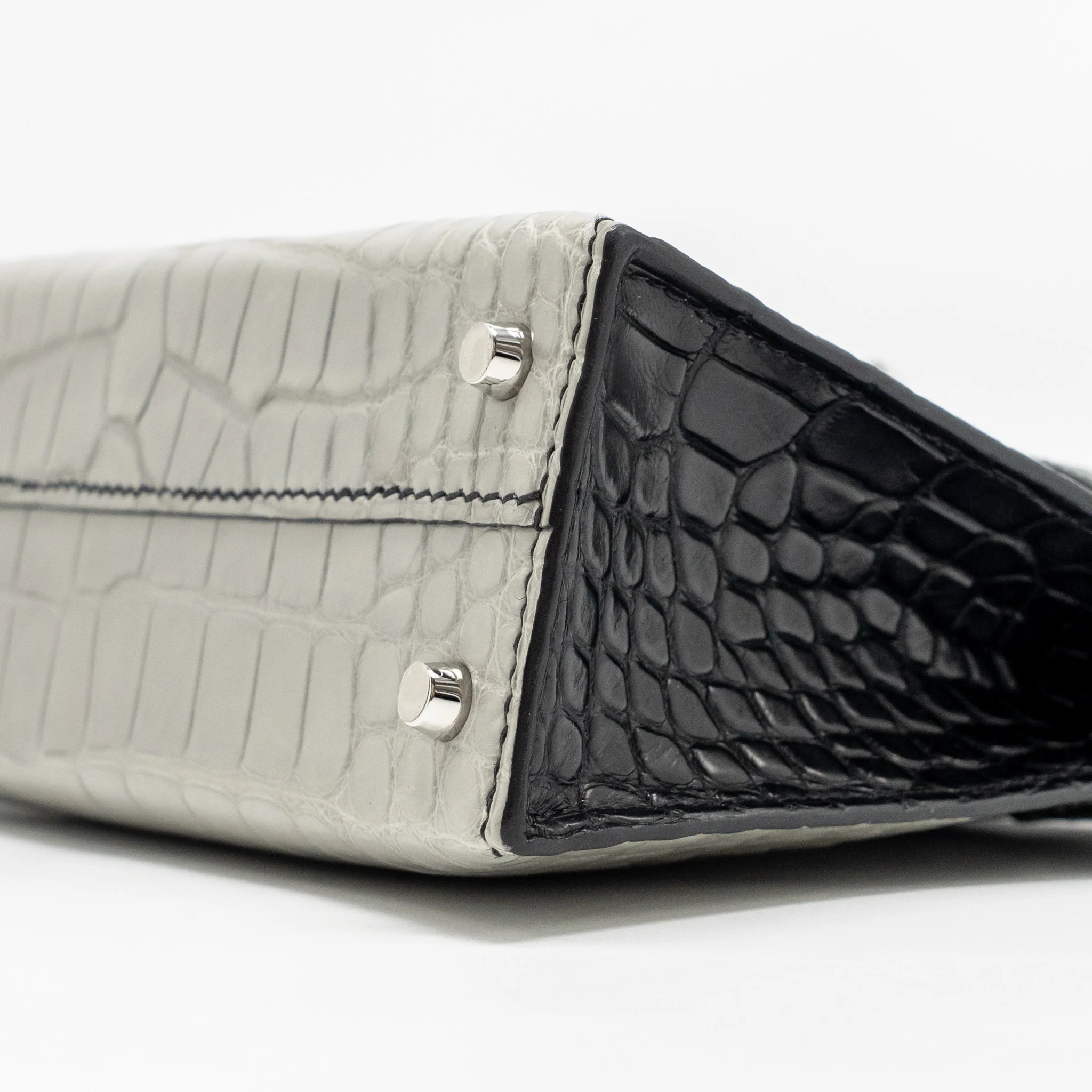 Hermes Mini Kelly II Alligator Mississippiensis Matt Gris Perle / black SHW stamp B - Image 7