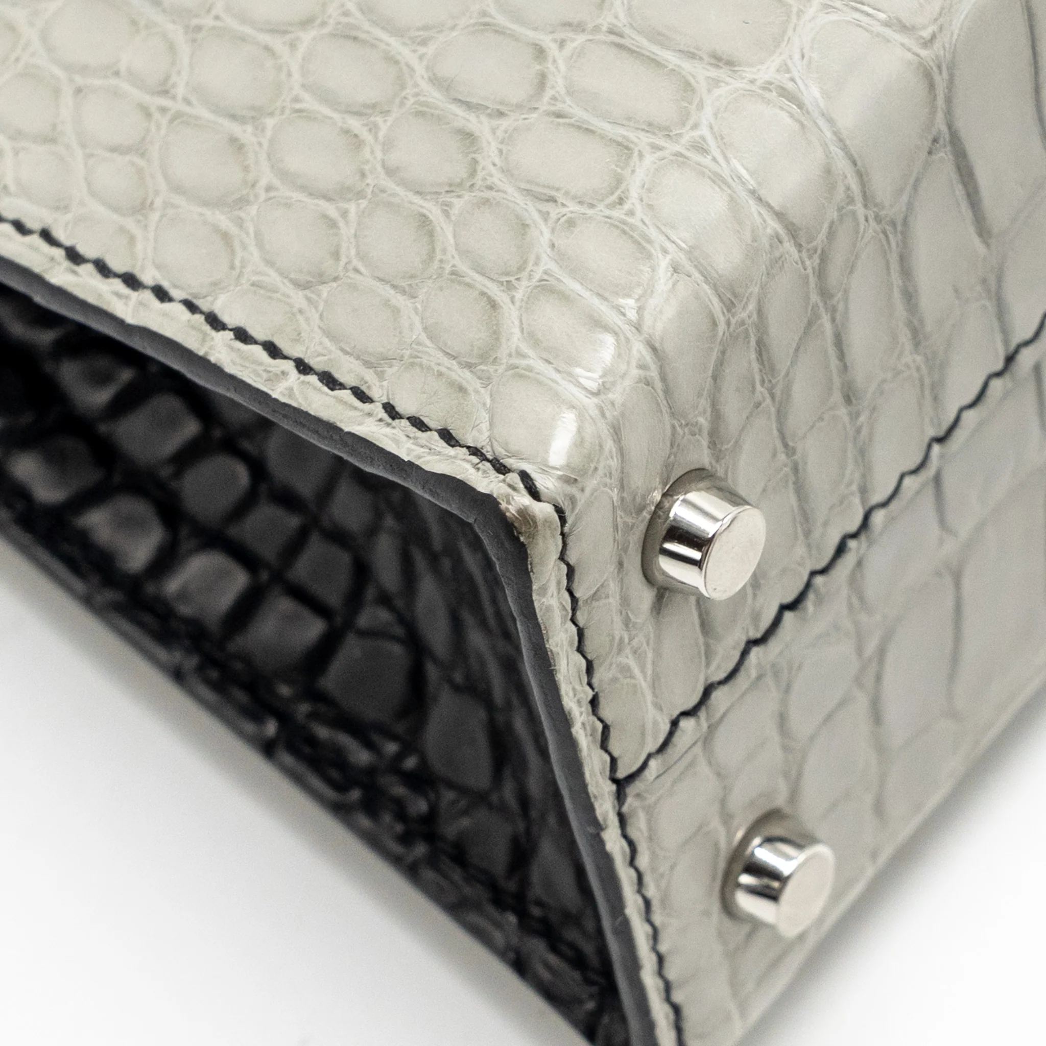 Hermes Mini Kelly II Alligator Mississippiensis Matt Gris Perle / black SHW stamp B - Image 9