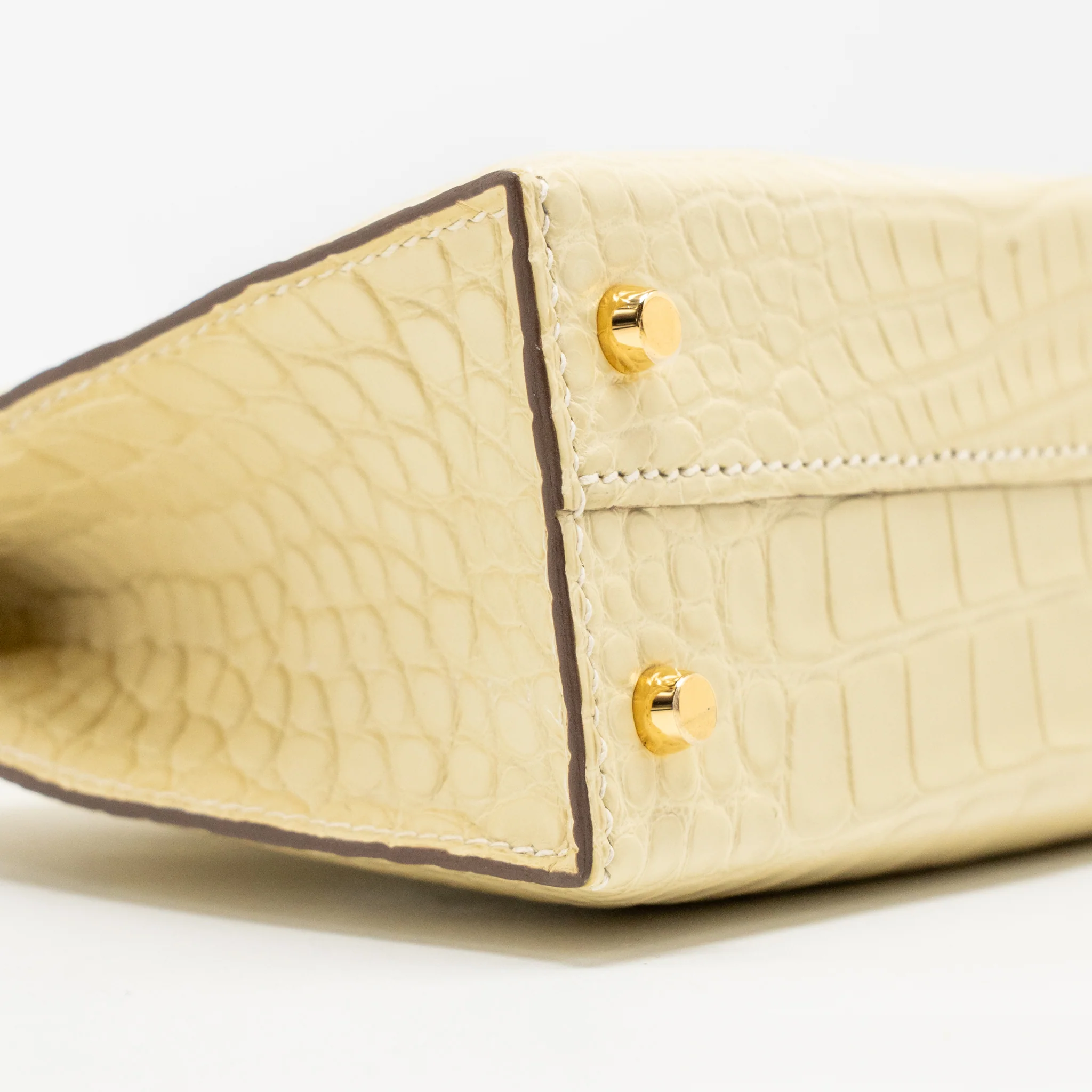 Hermes Mini Kelly II Alligator MIssissippiensis Matt Y1 Vanille GHW Stamp W - Image 7
