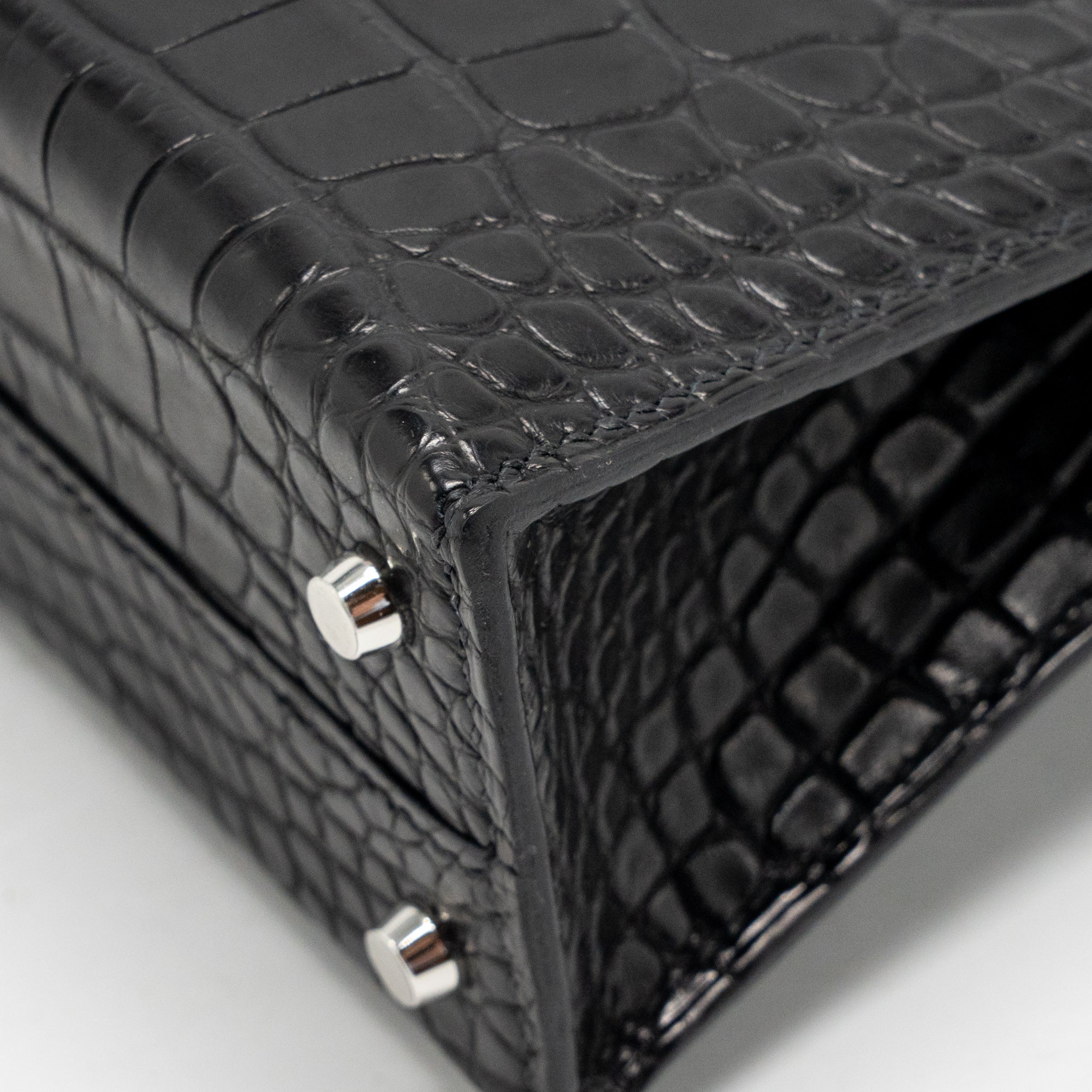 Hermes Mini Kelly II alligator misssissippiensis Matt black SHW stamp K - Image 12
