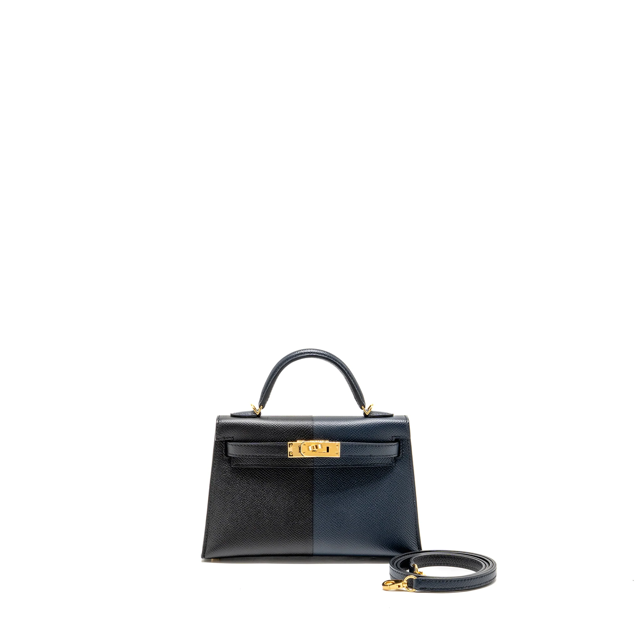 Hermes Mini Kelly II Casaque Epsom Bleu Indigo/Noir/Rouge Grenat GHW Stamp Z