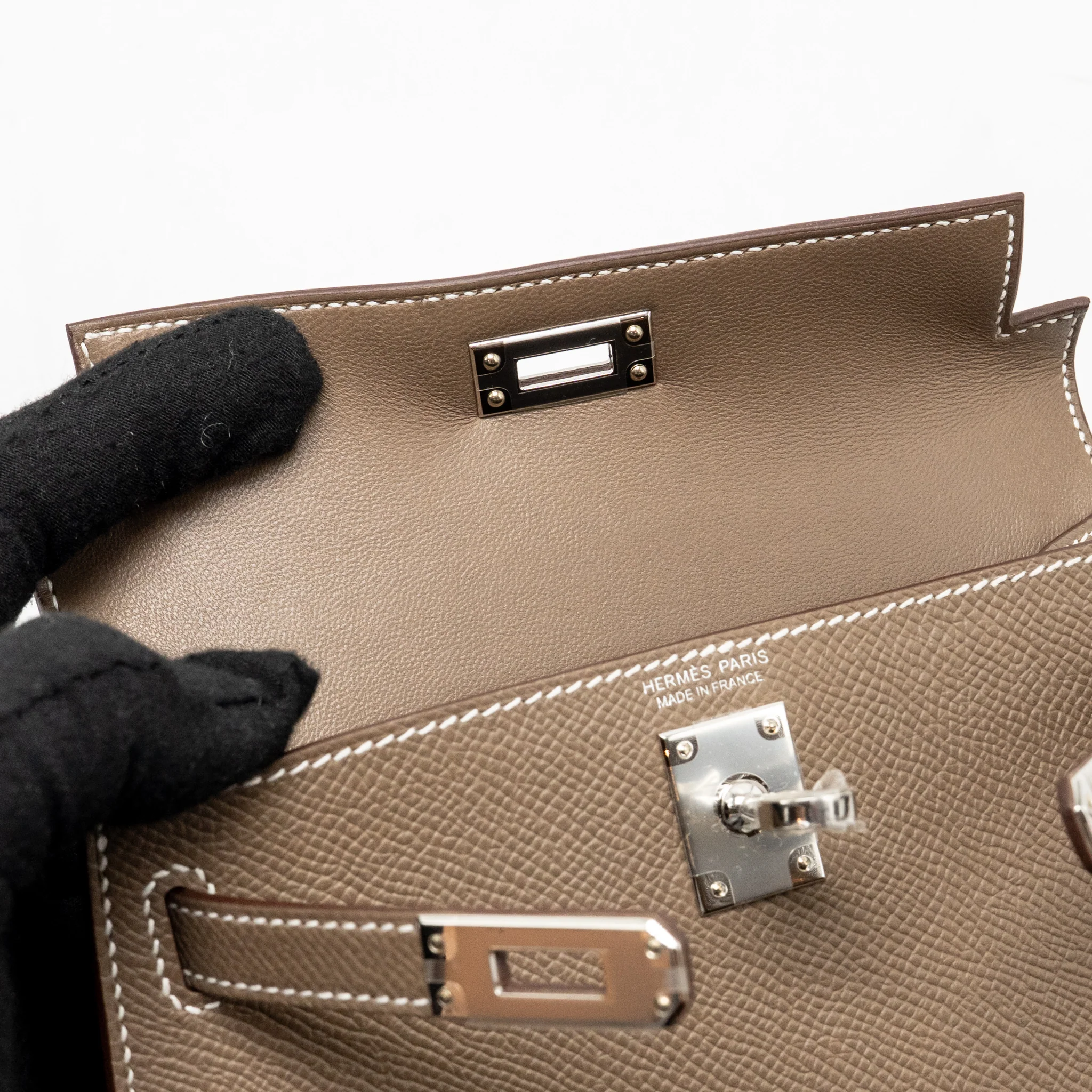 Hermes Mini Kelly II Epsom Etoupe SHW Stamp K - Image 16