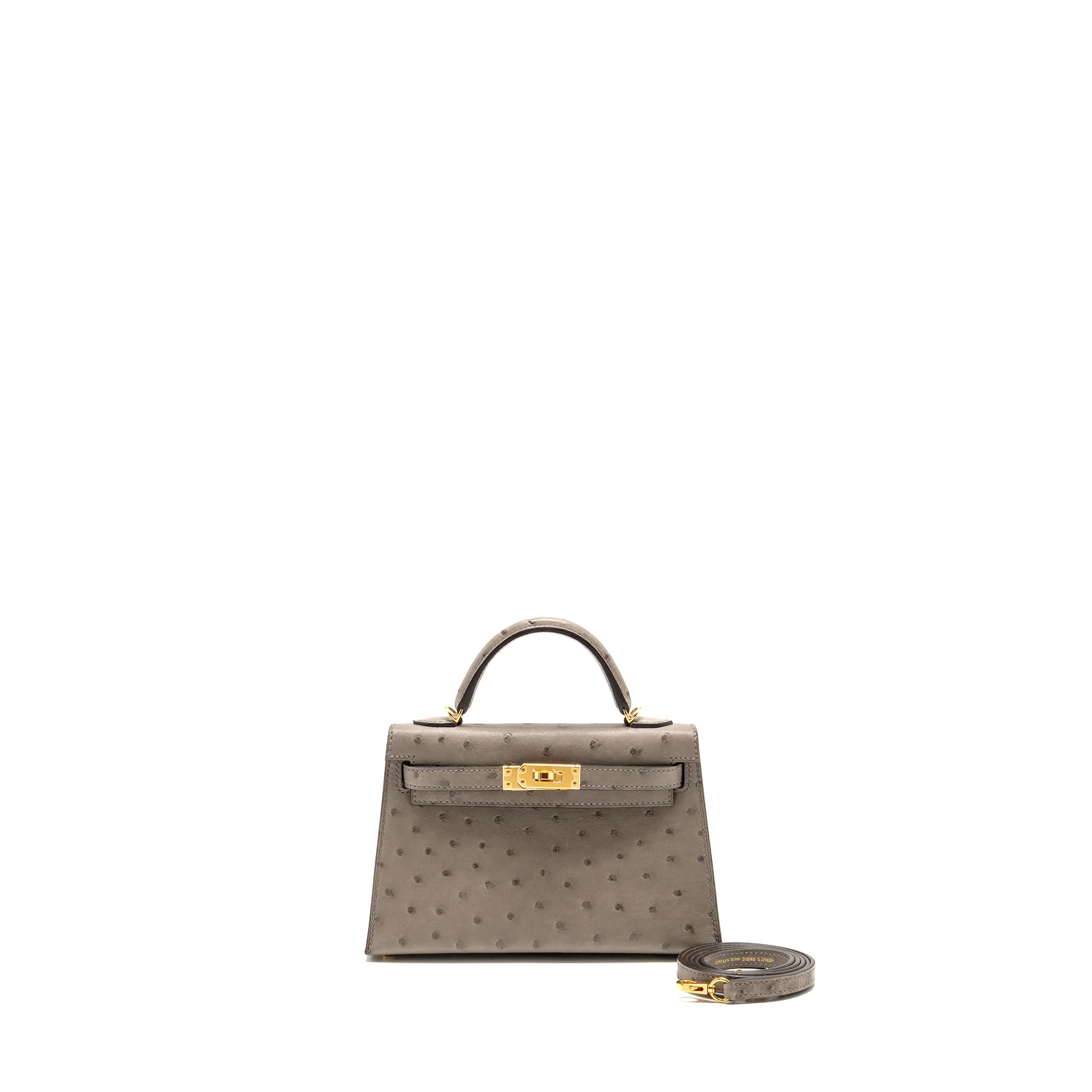 Hermes Mini Kelly II Ostrich Gris Tourterelle GHW Stamp U
