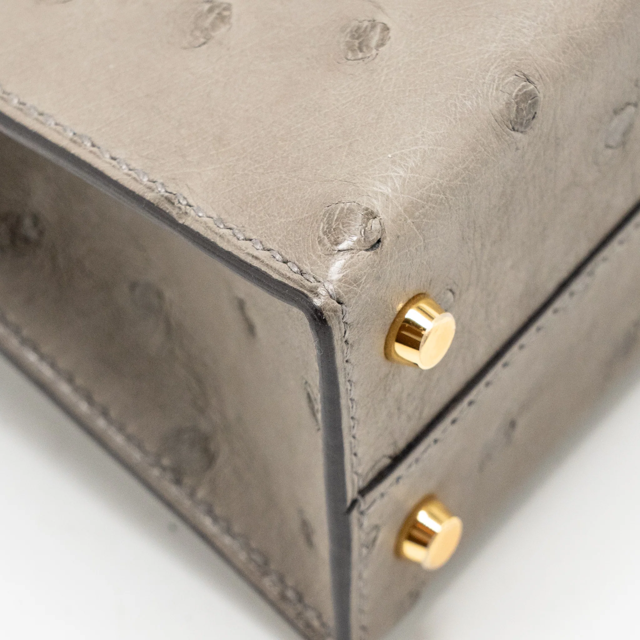Hermes Mini Kelly II Ostrich Gris Tourterelle GHW Stamp U - Image 11
