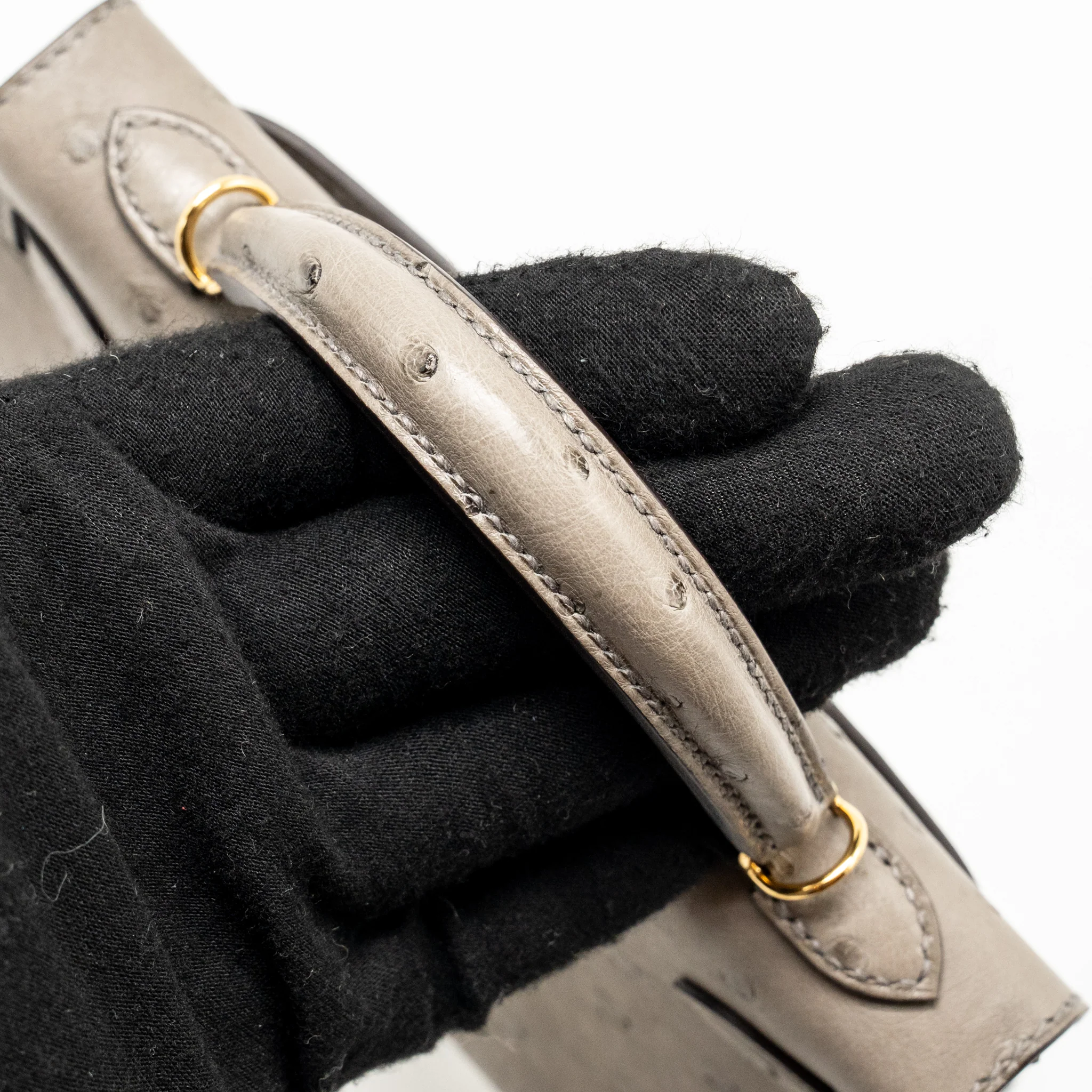 Hermes Mini Kelly II Ostrich Gris Tourterelle GHW Stamp U - Image 13