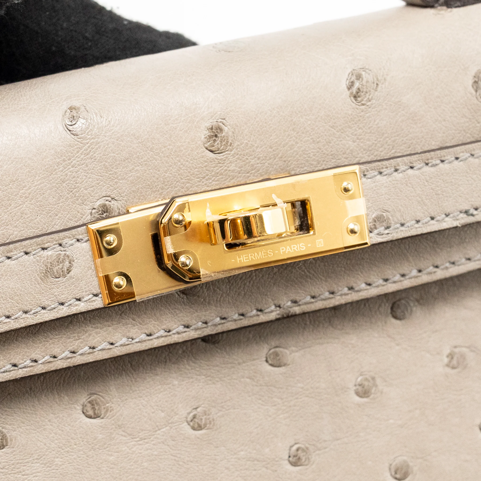 Hermes Mini Kelly II Ostrich Gris Tourterelle GHW Stamp U - Image 14