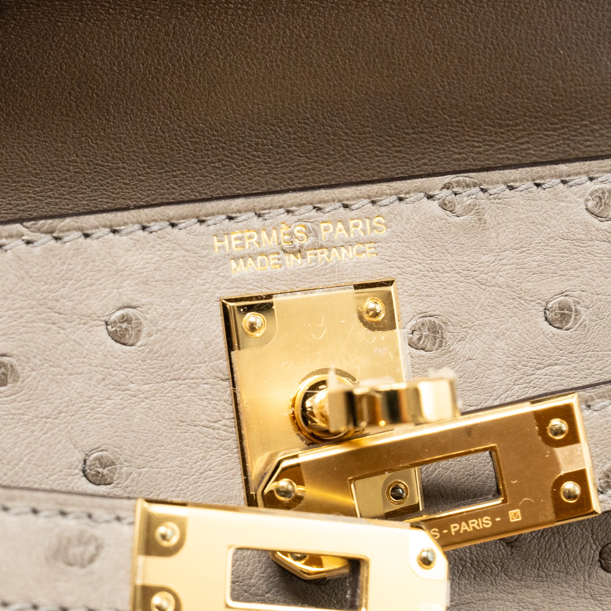 Hermes Mini Kelly II Ostrich Gris Tourterelle GHW Stamp U - Image 15