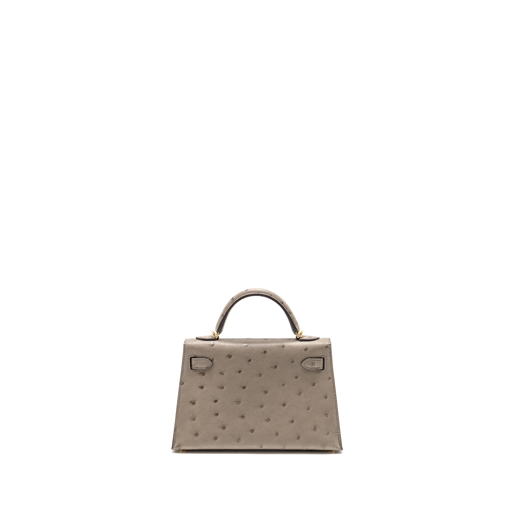 Hermes Mini Kelly II Ostrich Gris Tourterelle GHW Stamp U - Image 2