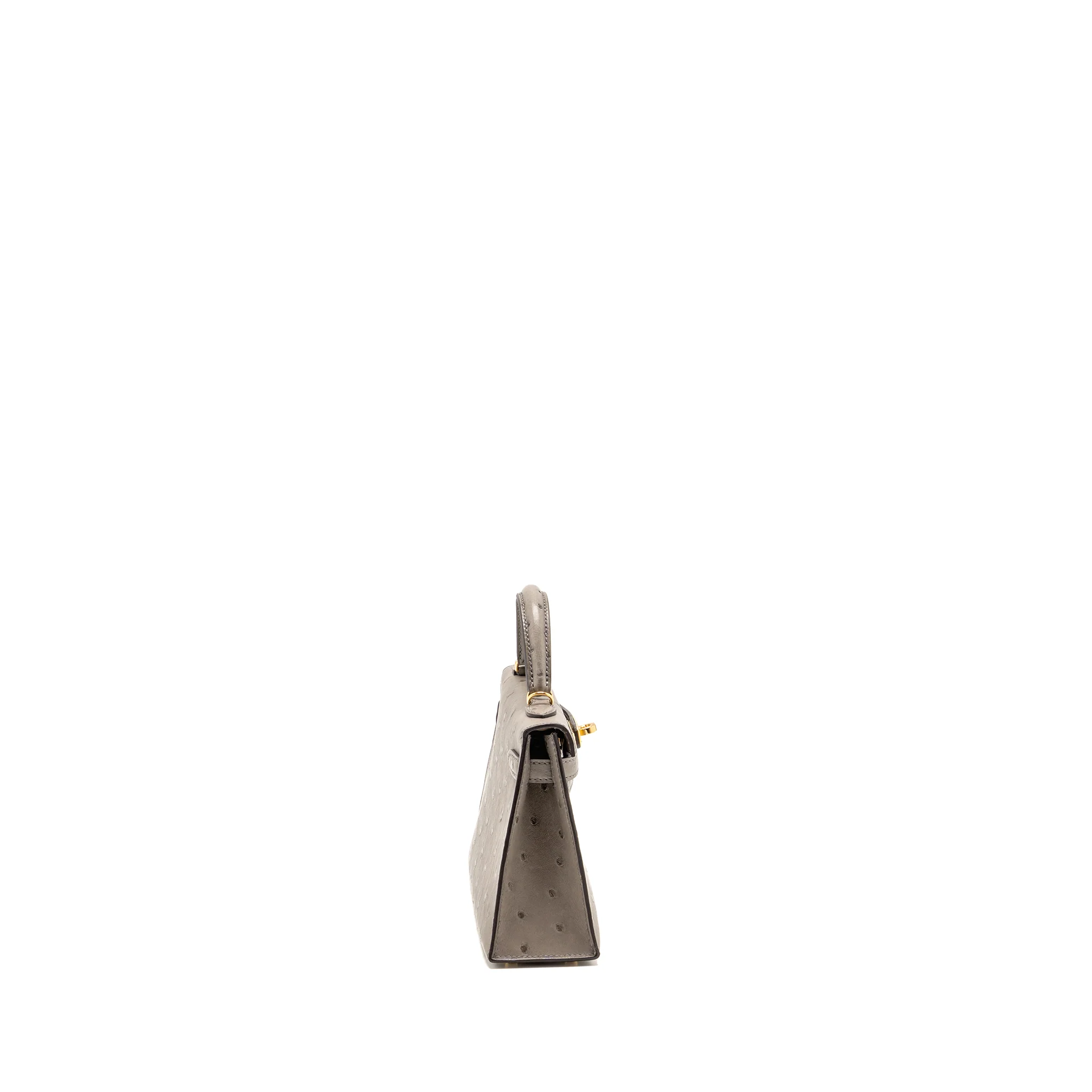 Hermes Mini Kelly II Ostrich Gris Tourterelle GHW Stamp U - Image 3