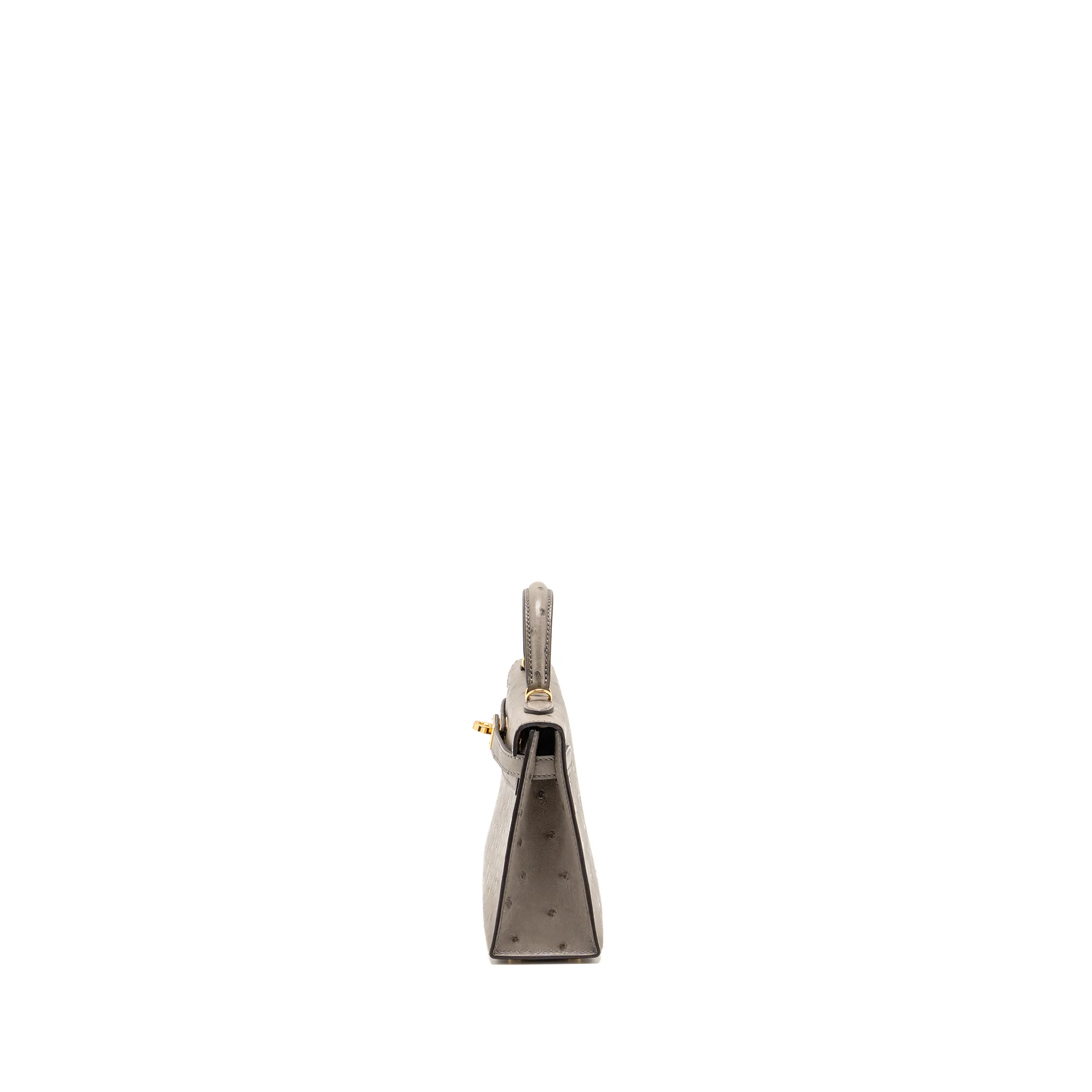 Hermes Mini Kelly II Ostrich Gris Tourterelle GHW Stamp U - Image 4