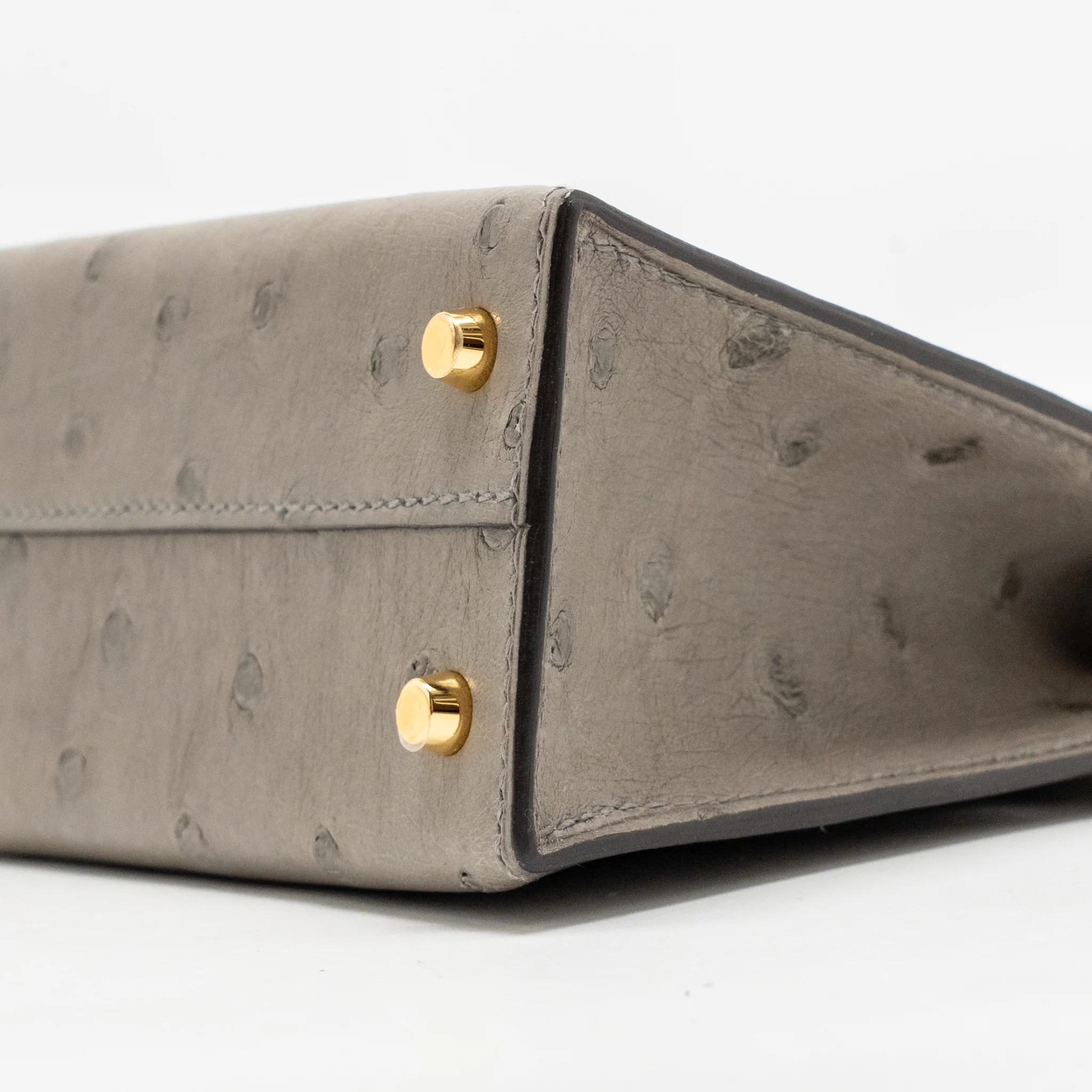 Hermes Mini Kelly II Ostrich Gris Tourterelle GHW Stamp U - Image 8