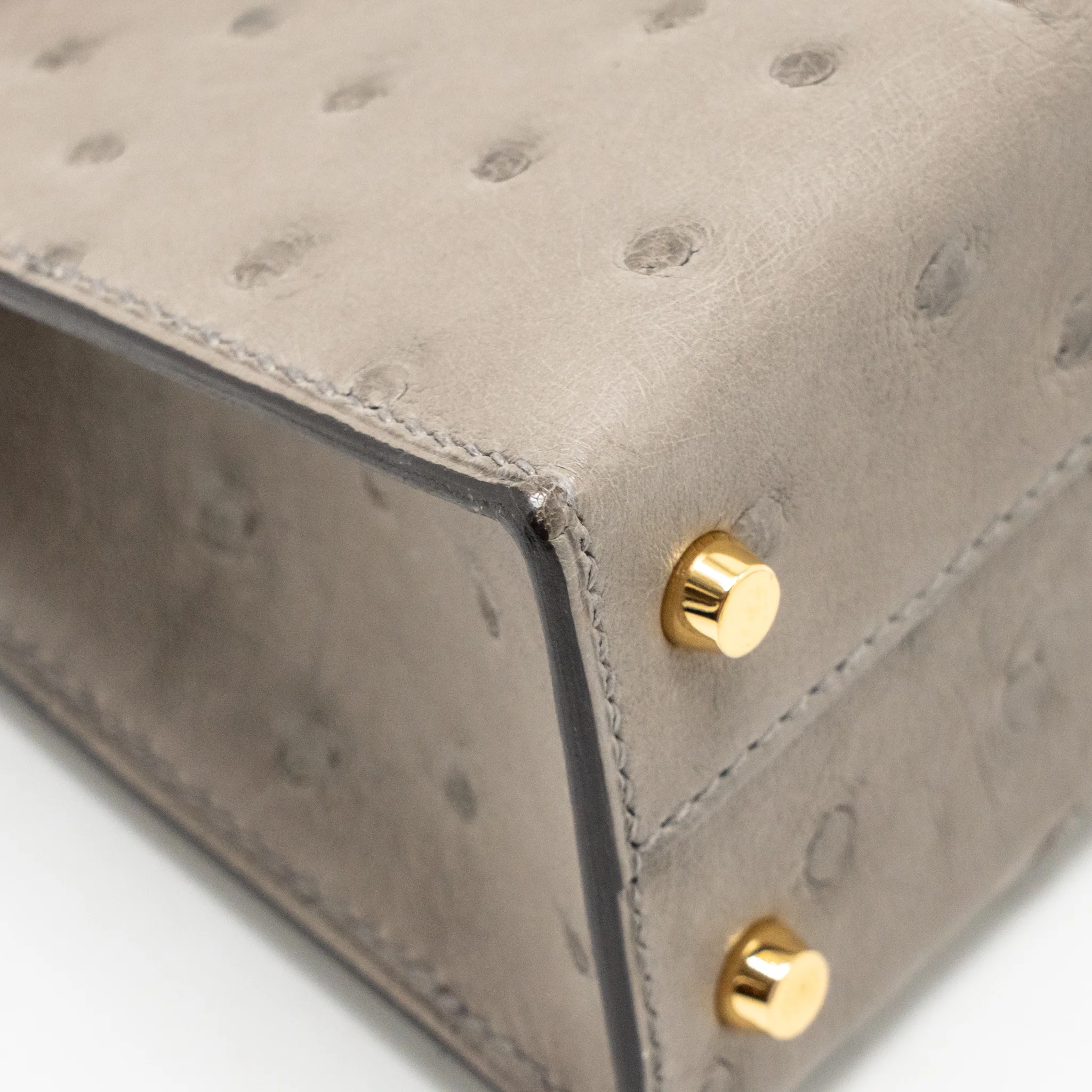 Hermes Mini Kelly II Ostrich Gris Tourterelle GHW Stamp U - Image 9