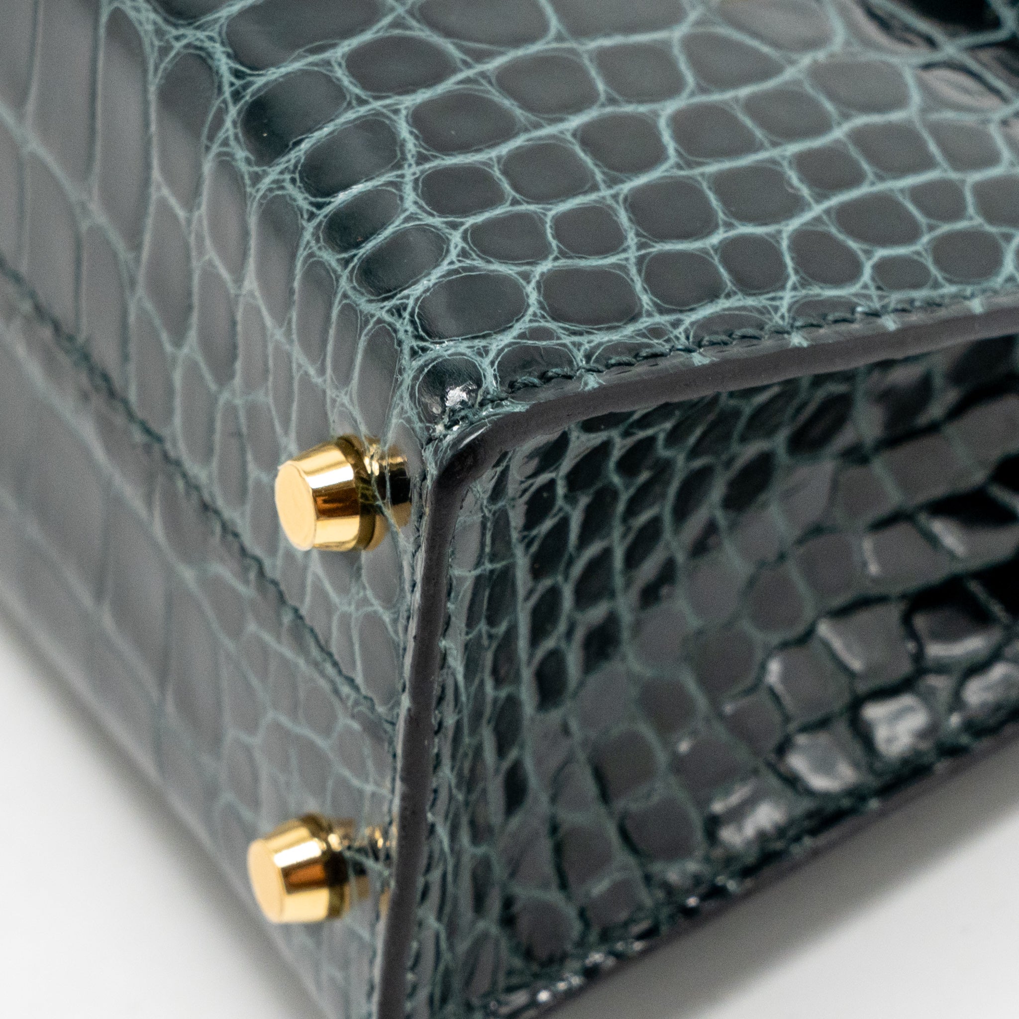 Hermes Mini Kelly II Shiny Alligator Mississippiensis 6O Vert Cypres GHW Stamp Y - Image 10