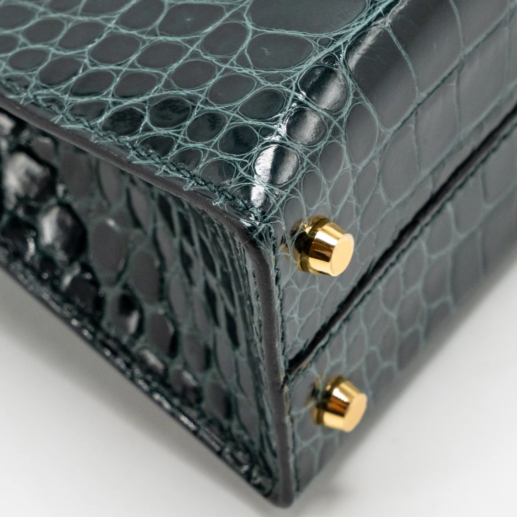 Hermes Mini Kelly II Shiny Alligator Mississippiensis 6O Vert Cypres GHW Stamp Y - Image 11