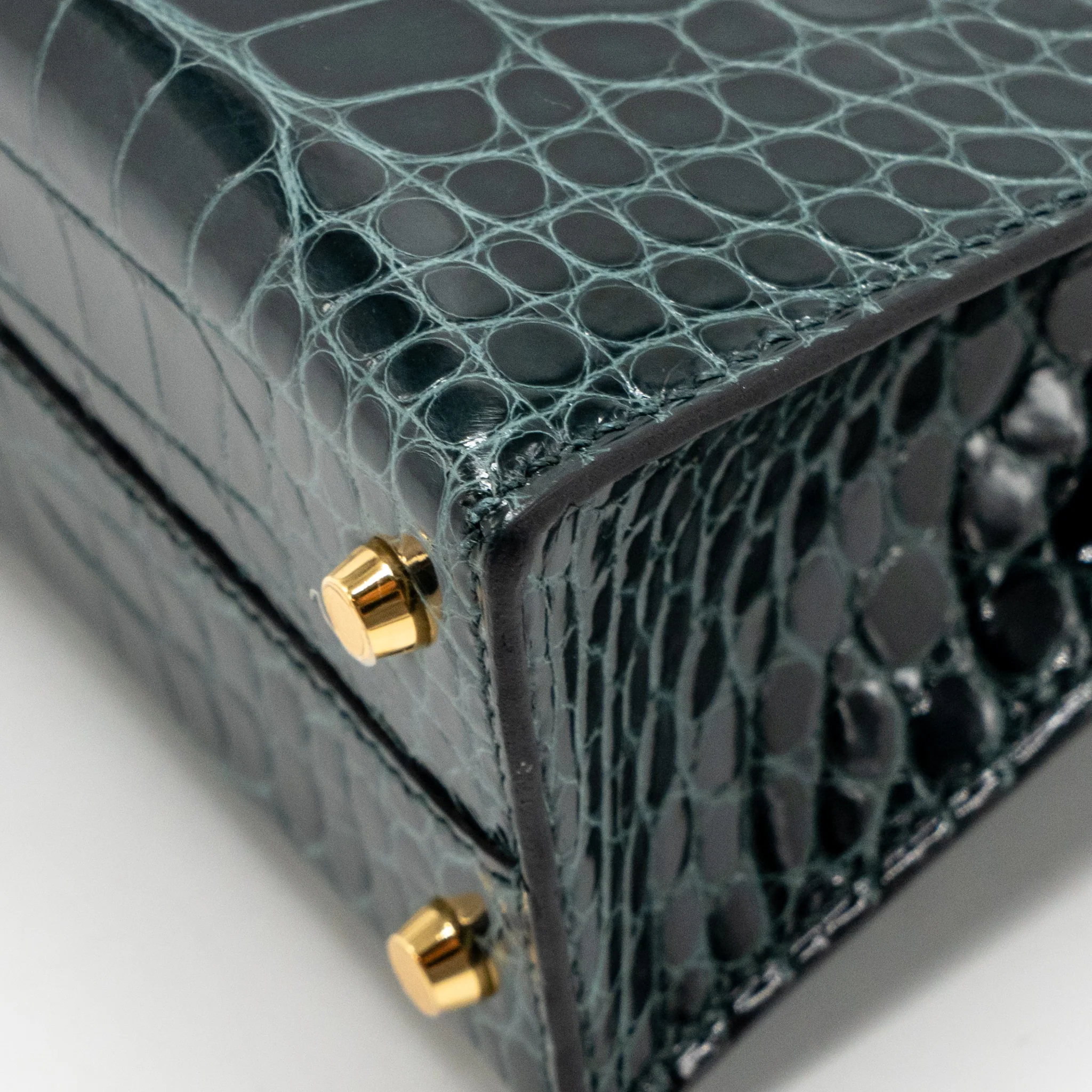 Hermes Mini Kelly II Shiny Alligator Mississippiensis 6O Vert Cypres GHW Stamp Y - Image 12