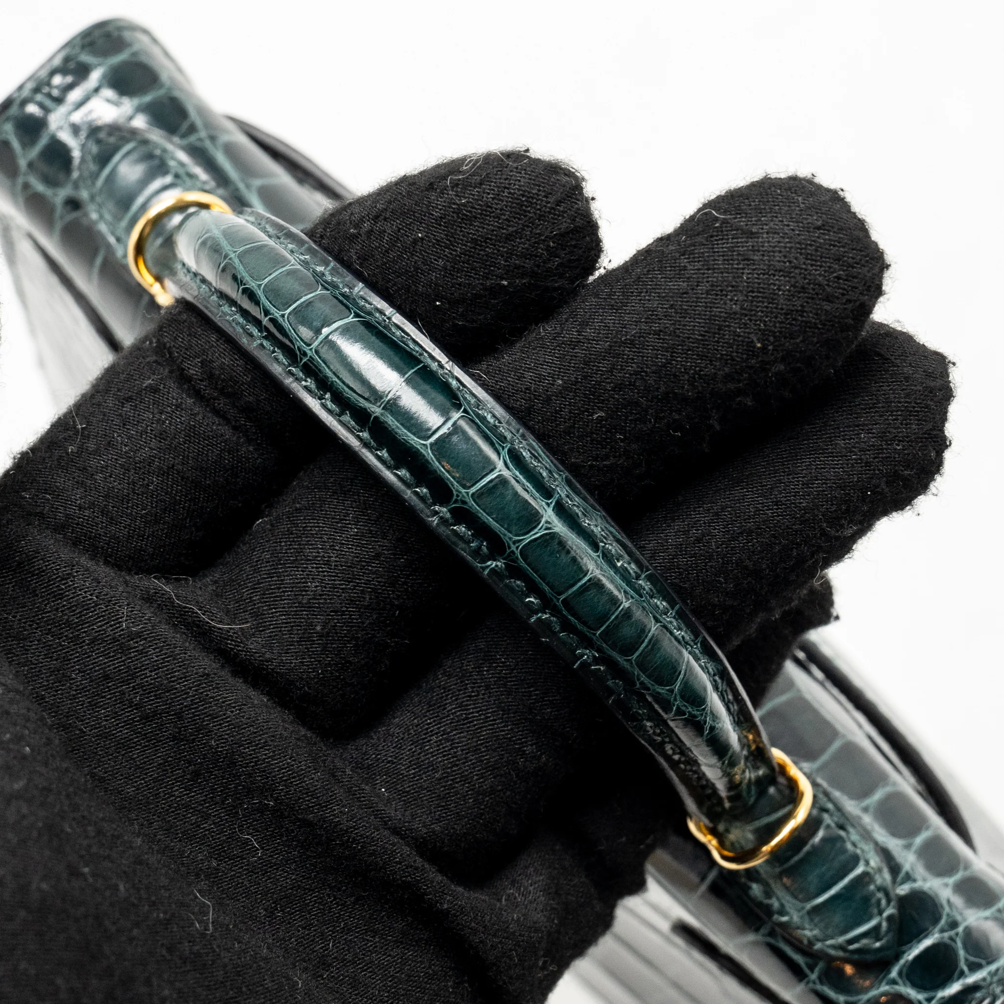Hermes Mini Kelly II Shiny Alligator Mississippiensis 6O Vert Cypres GHW Stamp Y - Image 14