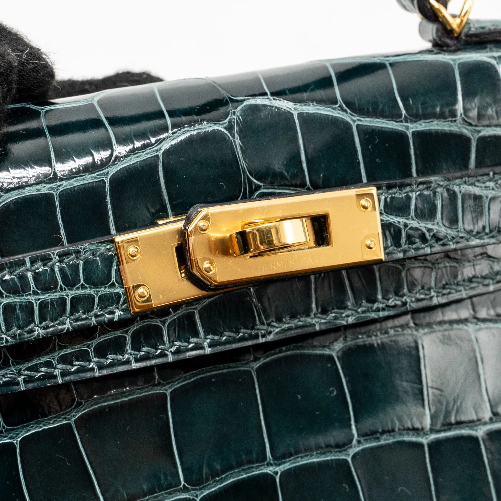 Hermes Mini Kelly II Shiny Alligator Mississippiensis 6O Vert Cypres GHW Stamp Y - Image 15