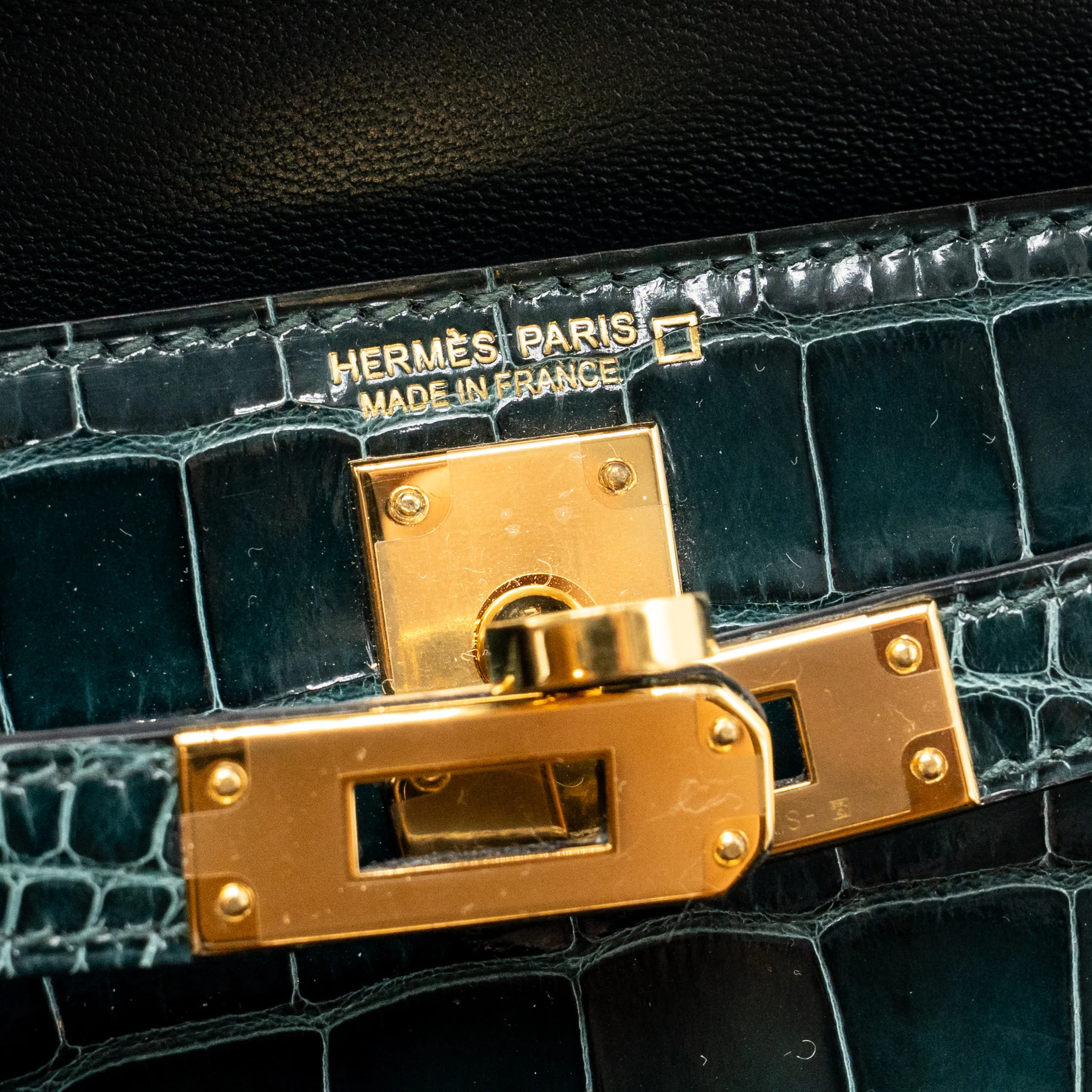 Hermes Mini Kelly II Shiny Alligator Mississippiensis 6O Vert Cypres GHW Stamp Y - Image 16