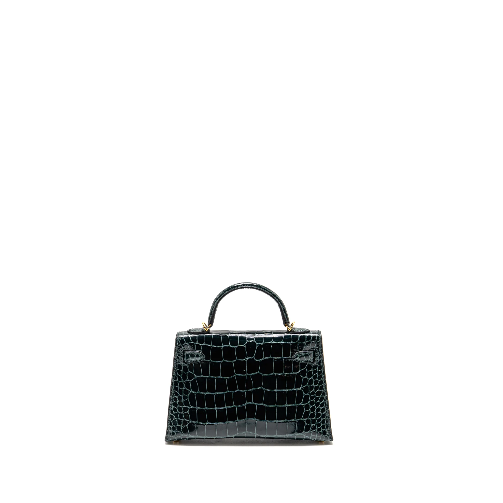 Hermes Mini Kelly II Shiny Alligator Mississippiensis 6O Vert Cypres GHW Stamp Y - Image 2