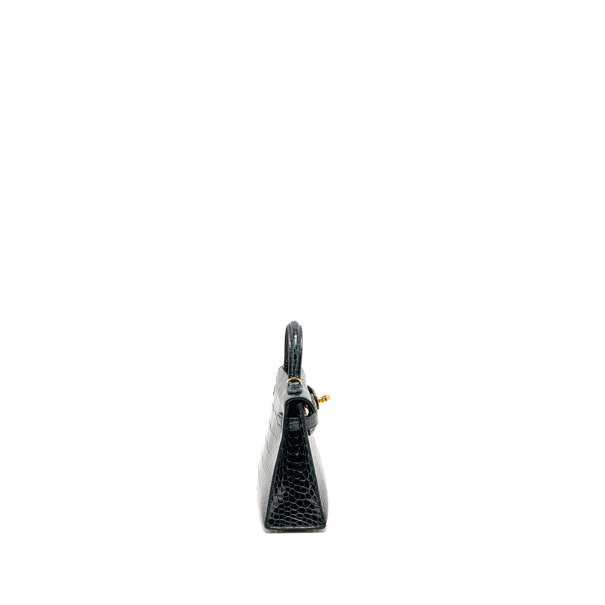 Hermes Mini Kelly II Shiny Alligator Mississippiensis 6O Vert Cypres GHW Stamp Y - Image 3