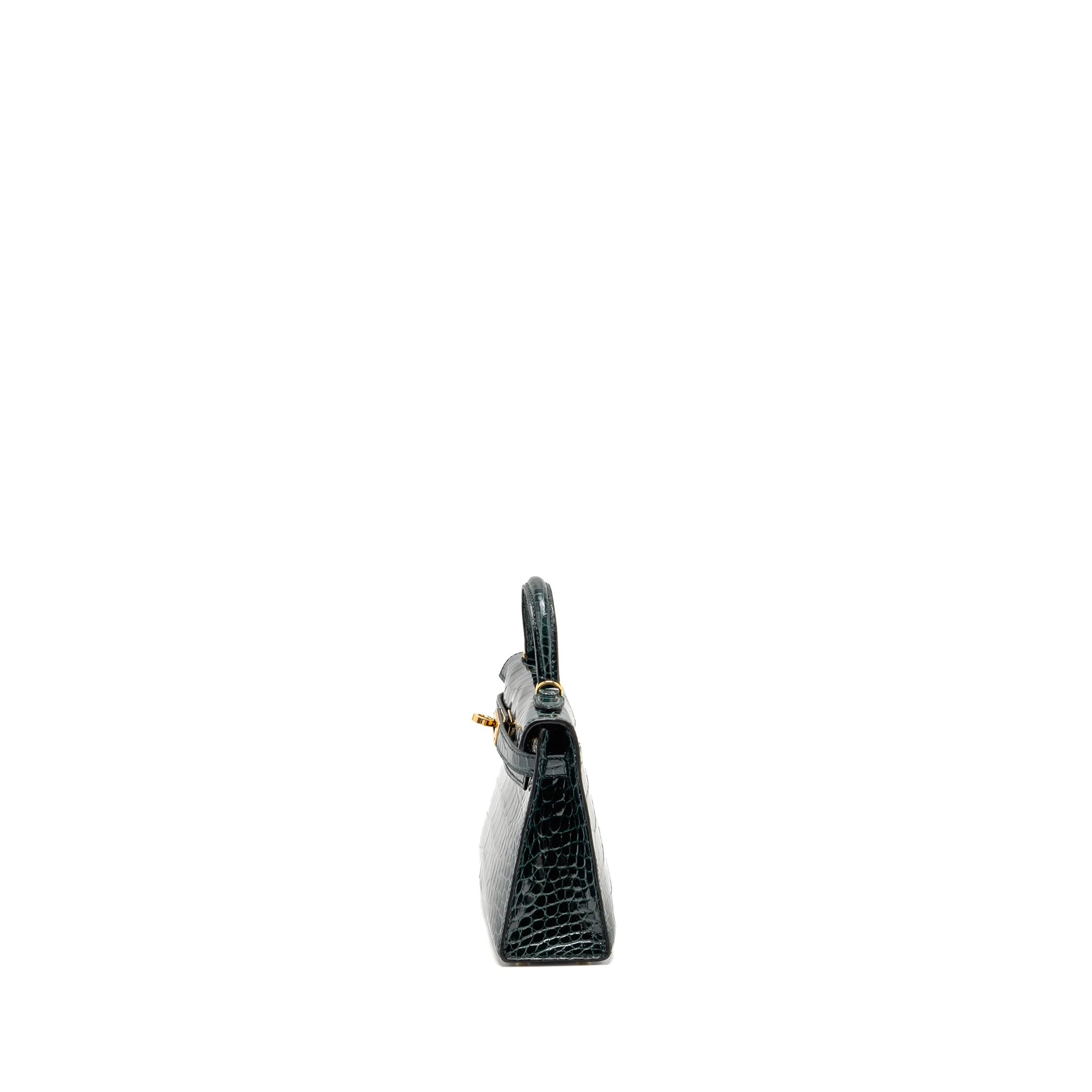 Hermes Mini Kelly II Shiny Alligator Mississippiensis 6O Vert Cypres GHW Stamp Y - Image 4