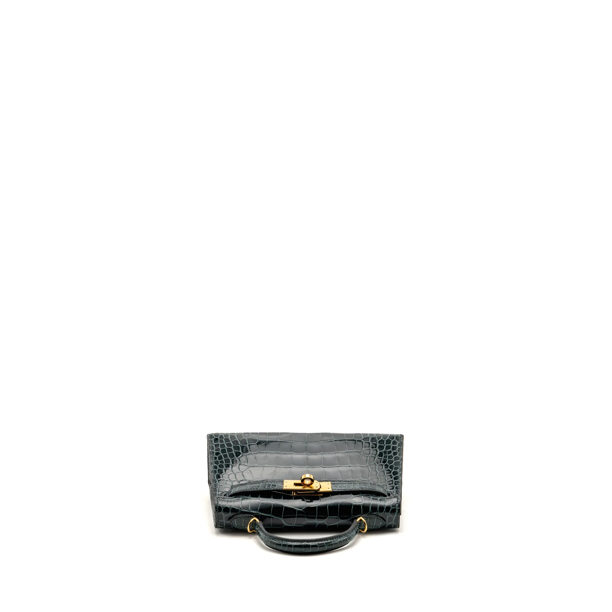 Hermes Mini Kelly II Shiny Alligator Mississippiensis 6O Vert Cypres GHW Stamp Y - Image 5