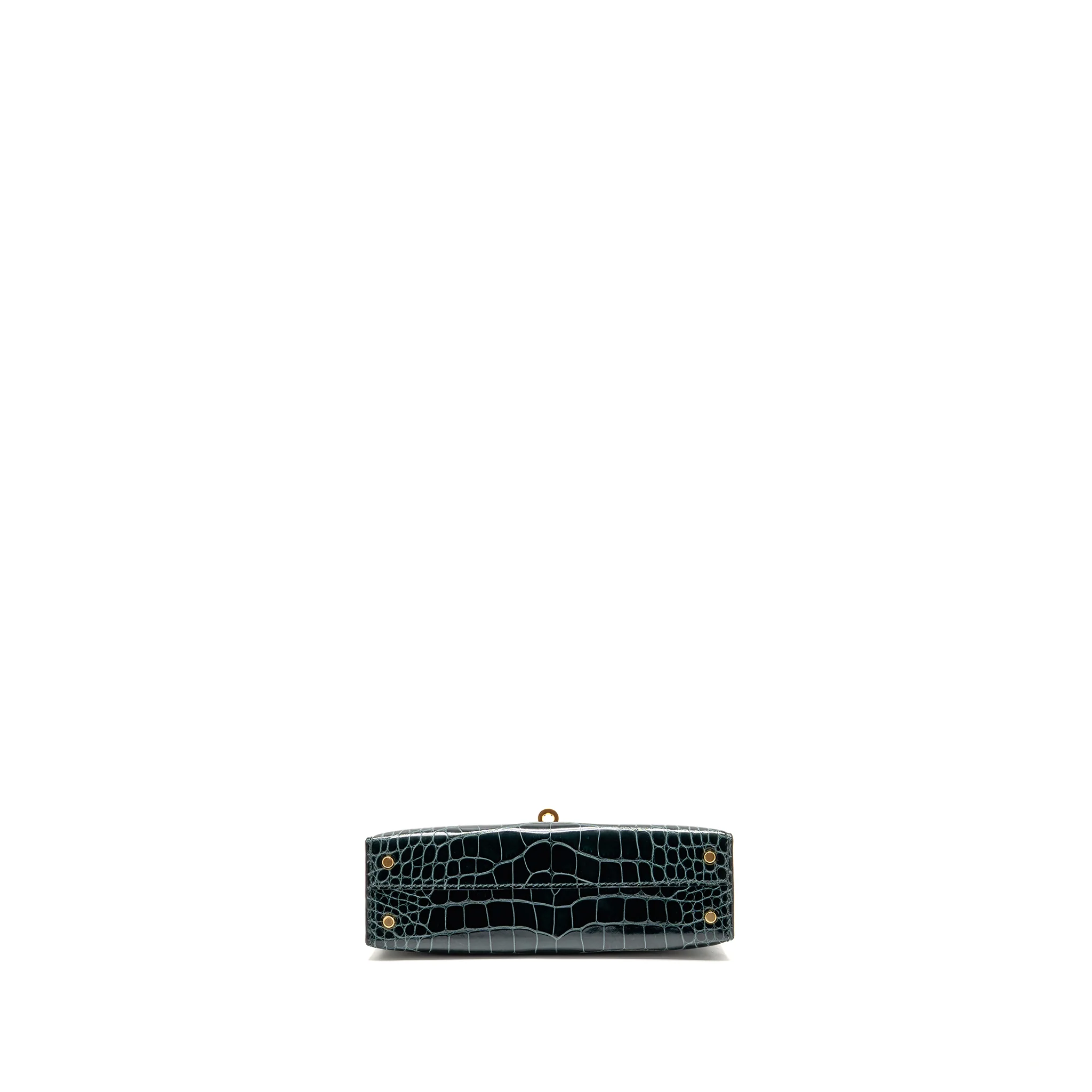 Hermes Mini Kelly II Shiny Alligator Mississippiensis 6O Vert Cypres GHW Stamp Y - Image 6