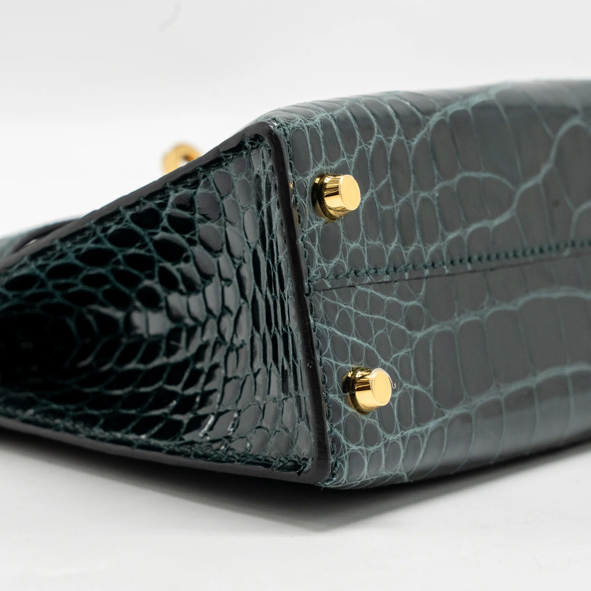Hermes Mini Kelly II Shiny Alligator Mississippiensis 6O Vert Cypres GHW Stamp Y - Image 7