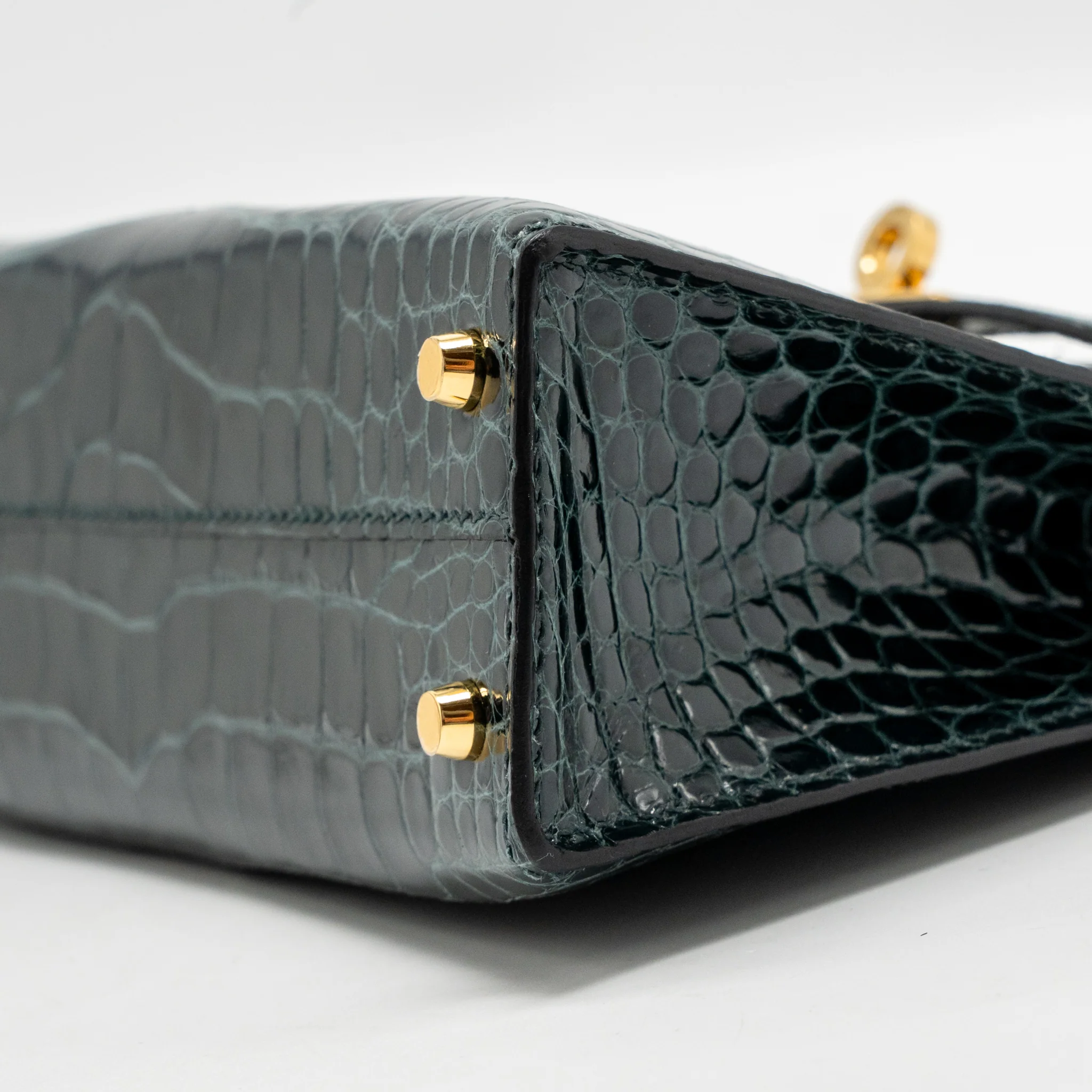 Hermes Mini Kelly II Shiny Alligator Mississippiensis 6O Vert Cypres GHW Stamp Y - Image 8
