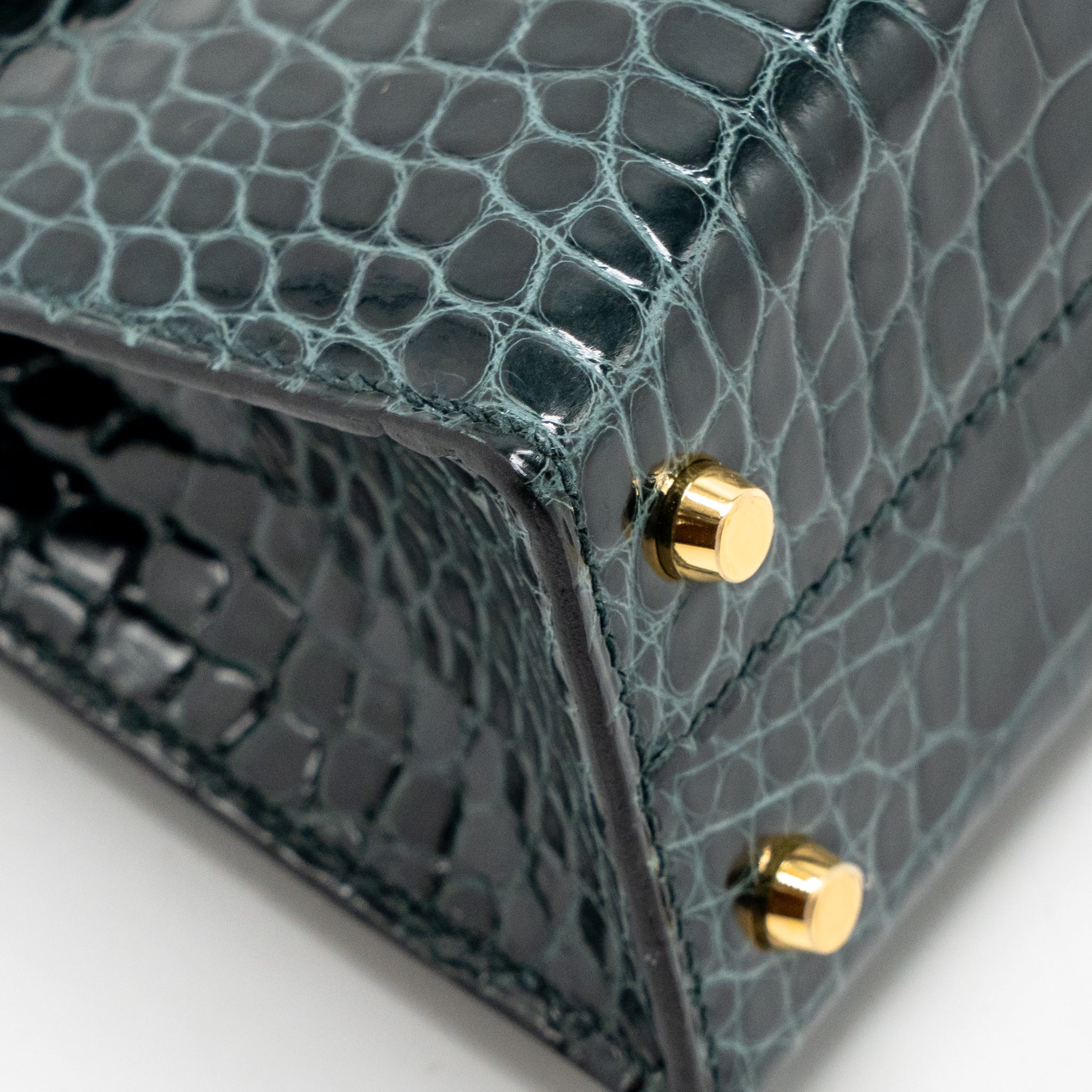 Hermes Mini Kelly II Shiny Alligator Mississippiensis 6O Vert Cypres GHW Stamp Y - Image 9