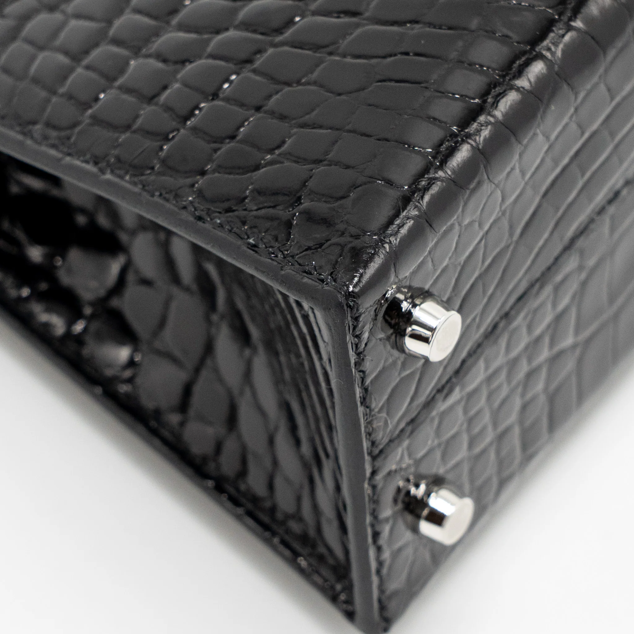 Hermes Mini Kelly II Shiny Alligator Mississippiensis Black SHW Stamp W - Image 10