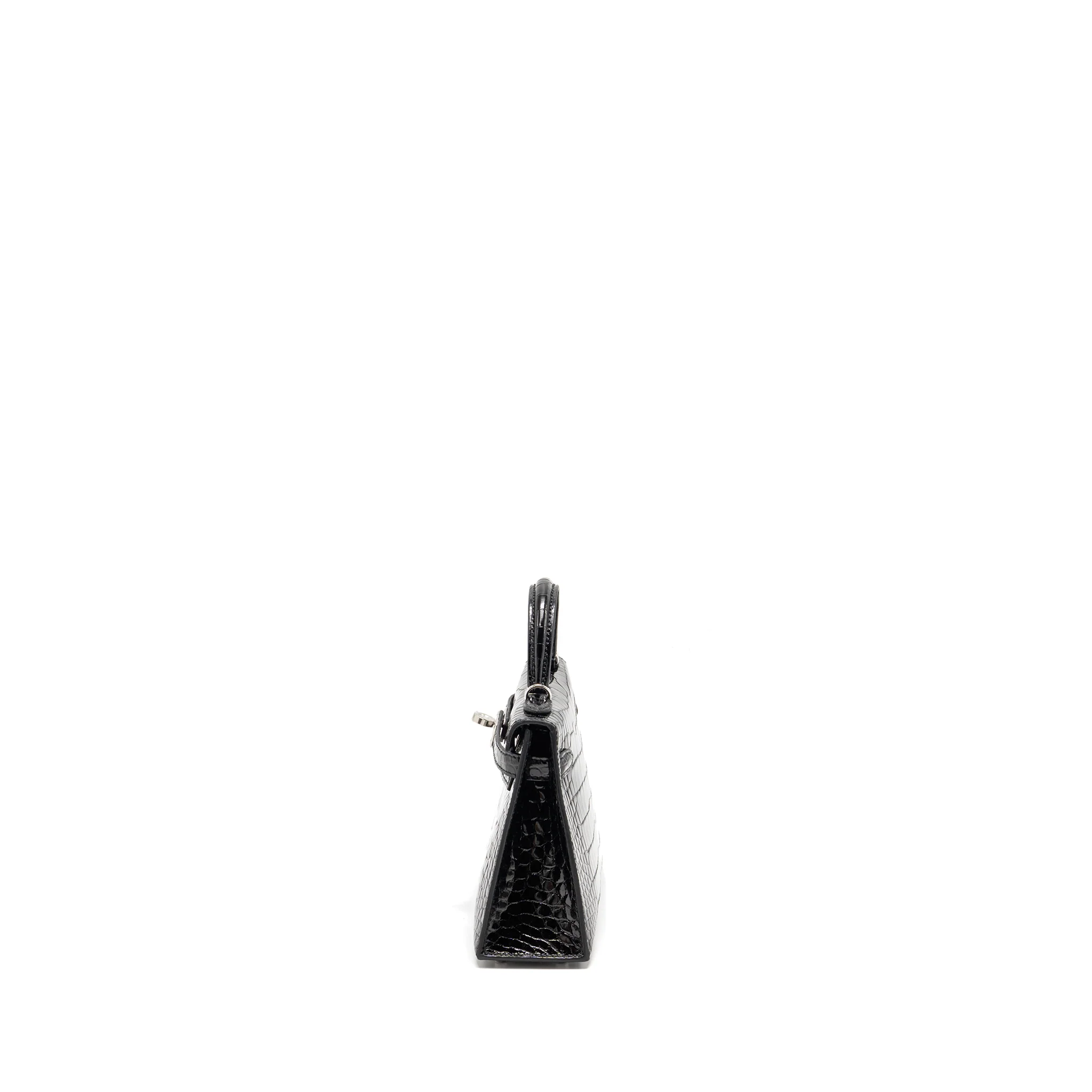 Hermes Mini Kelly II Shiny Alligator Mississippiensis Black SHW Stamp W - Image 4