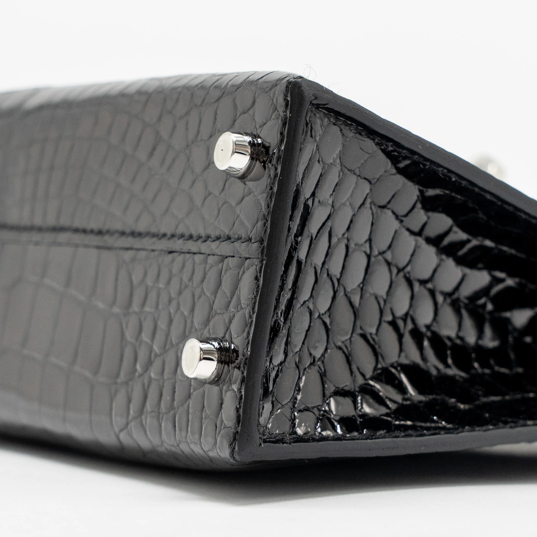 Hermes Mini Kelly II Shiny Alligator Mississippiensis Black SHW Stamp W - Image 7